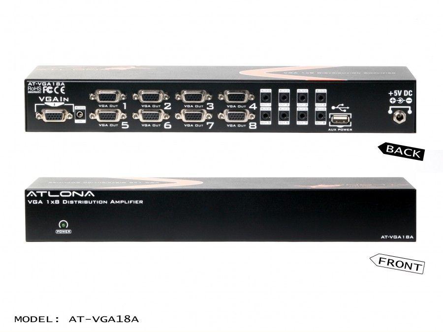Atlona AT-VGA18A 1x8 VGA Distribution Amplifier with Audio and Constant Power ON