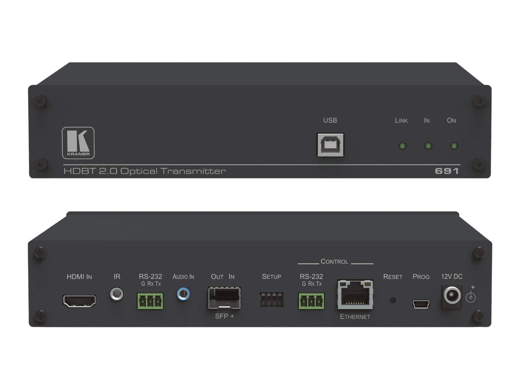 Kramer 691 4K60 4x2x0 HDMI MM/SM Fiber Optic Extender (Transmitter) with USB/Ethernet/RS-232/IR/Stereo Audio