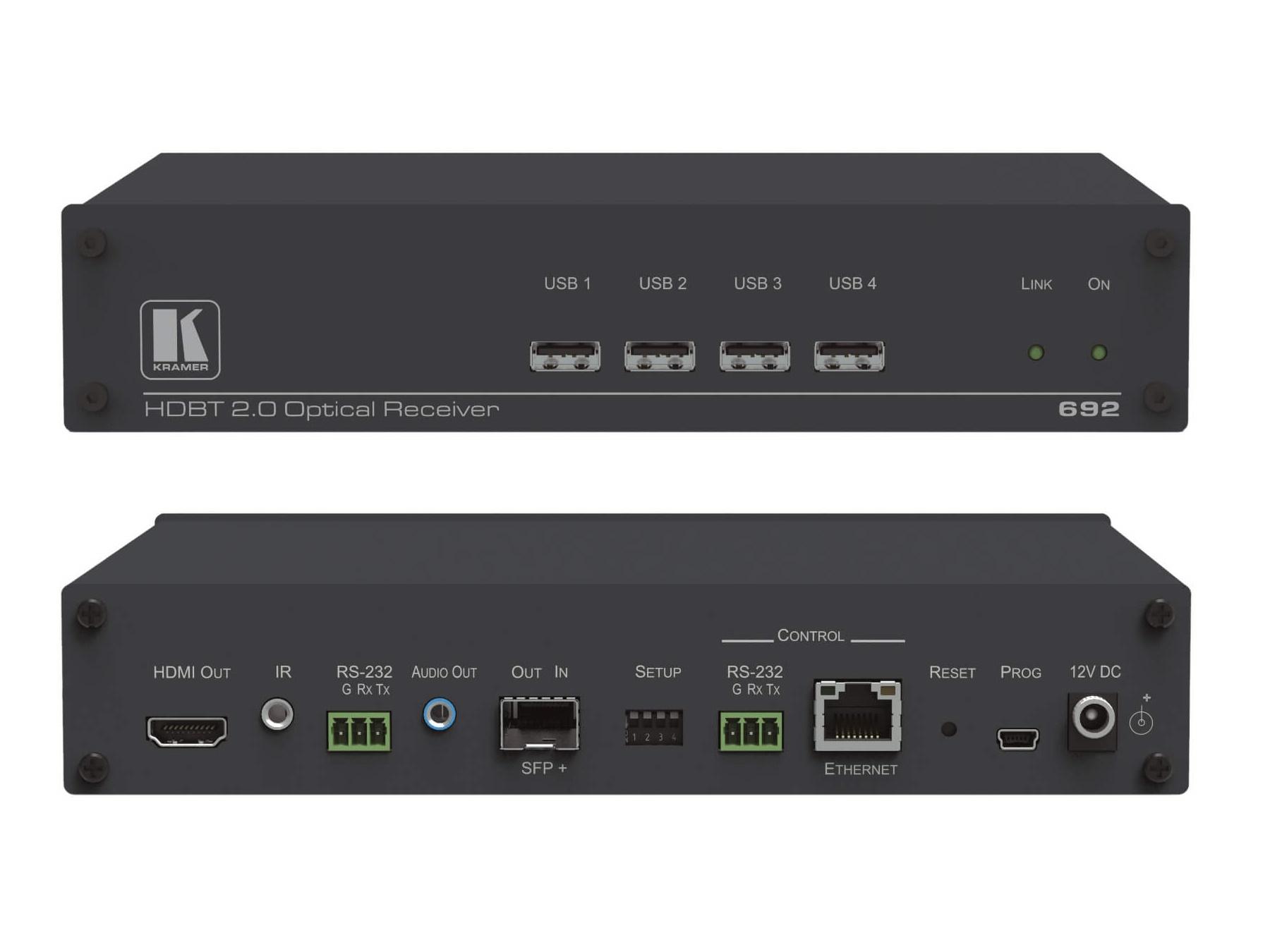 Kramer 692 4K60 4x2x0 HDMI MM/SM Fiber Optic Extender (Receiver) with USB/Ethernet/RS-232/IR/Stereo Audio