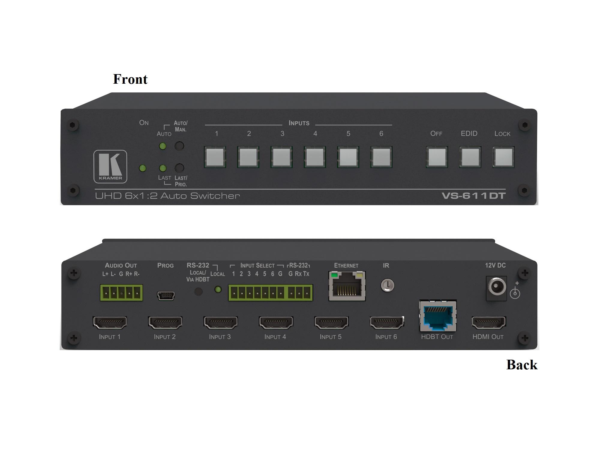 Kramer VS-611DT 6x1/2 4K60 4x2x0 HDBaseT Extended Reach PoE Auto Switching HDMI Switch