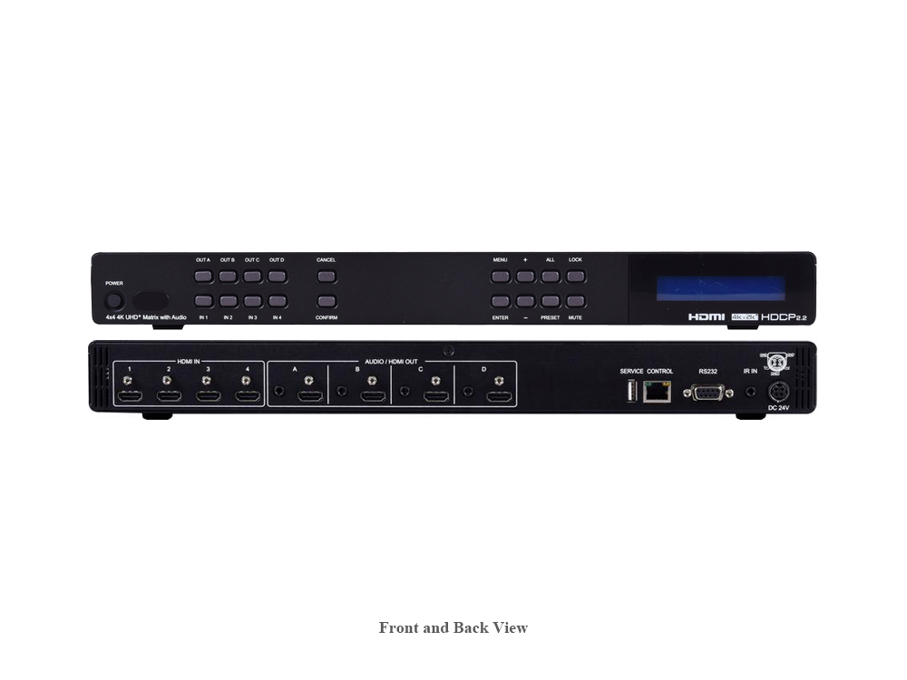 A-NeuVideo ANI-44HPSC 4x4 4K60 HDR HDMI Matrix Routing Switcher with 1080 Down Scaling/Analog Audio Output