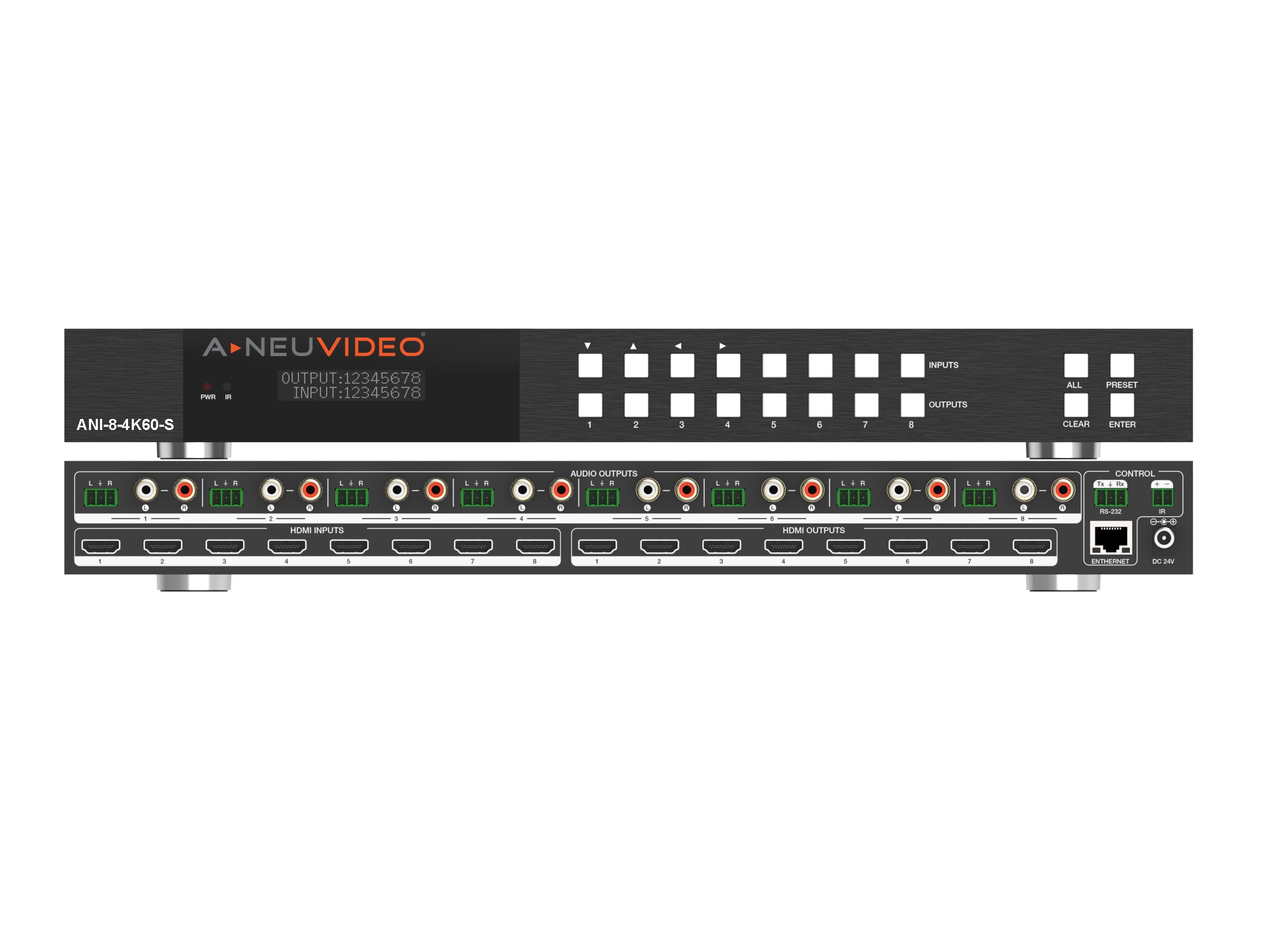 A-NeuVideo ANI-8-4K60-S 8x8 UHD 4K/60Hz HDMI Matrix Switcher with Scaler and Audio Extractor