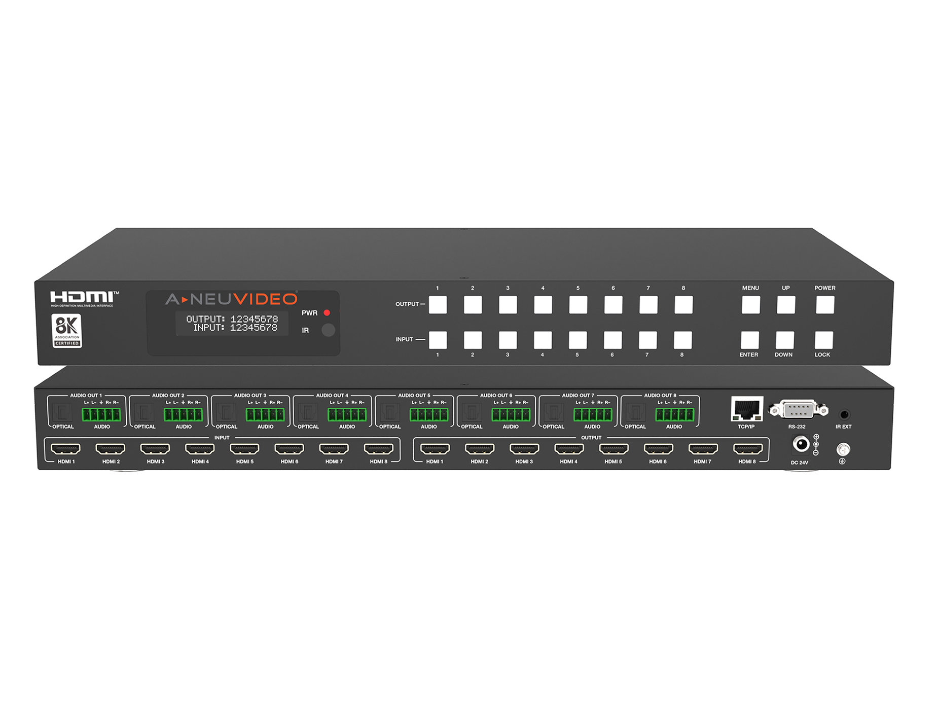 A-NeuVideo ANI-8-8K60-S 8x8 8K UHD HDMI 2.1 48Gbps Matrix Switcher with Audio De-embedder (8K60, 4K120 4:4:4) w/ Audio Matrix