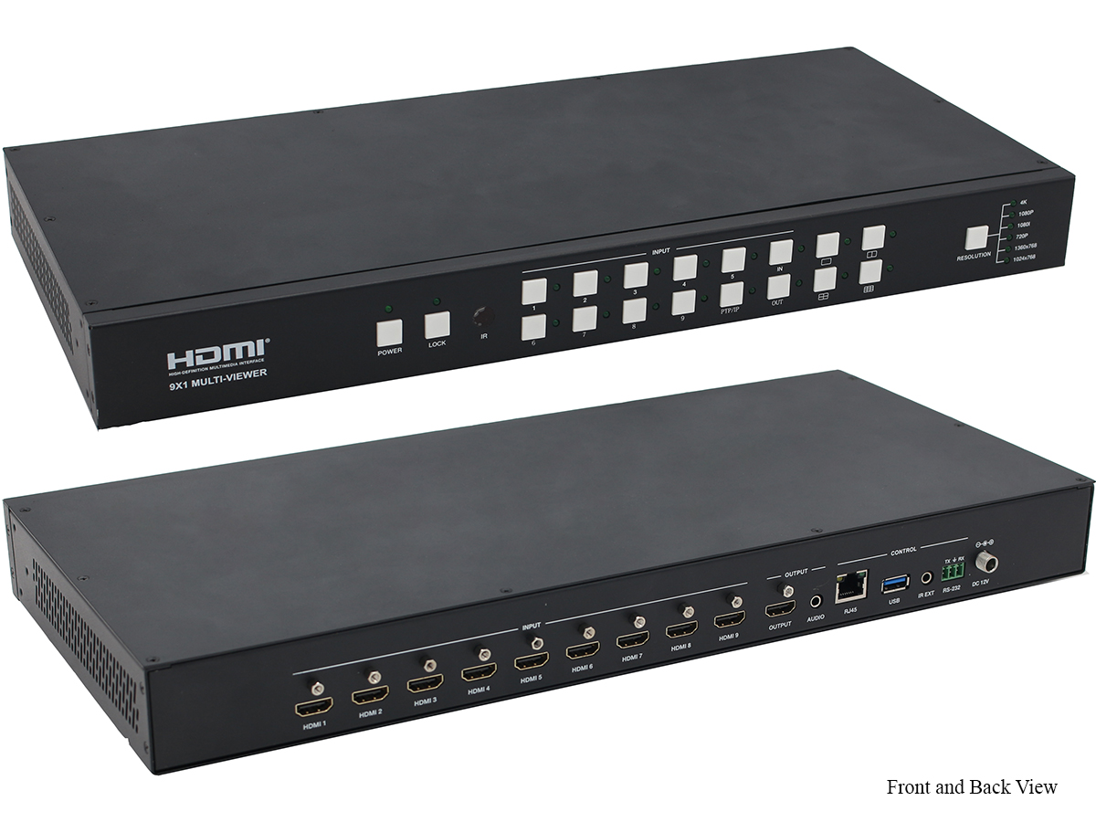 A-NeuVideo ANI-9-MV 9x1 4K HDCP HDMI Seamless Mutli-Viewer Switcher with IR/RS-232/LAN