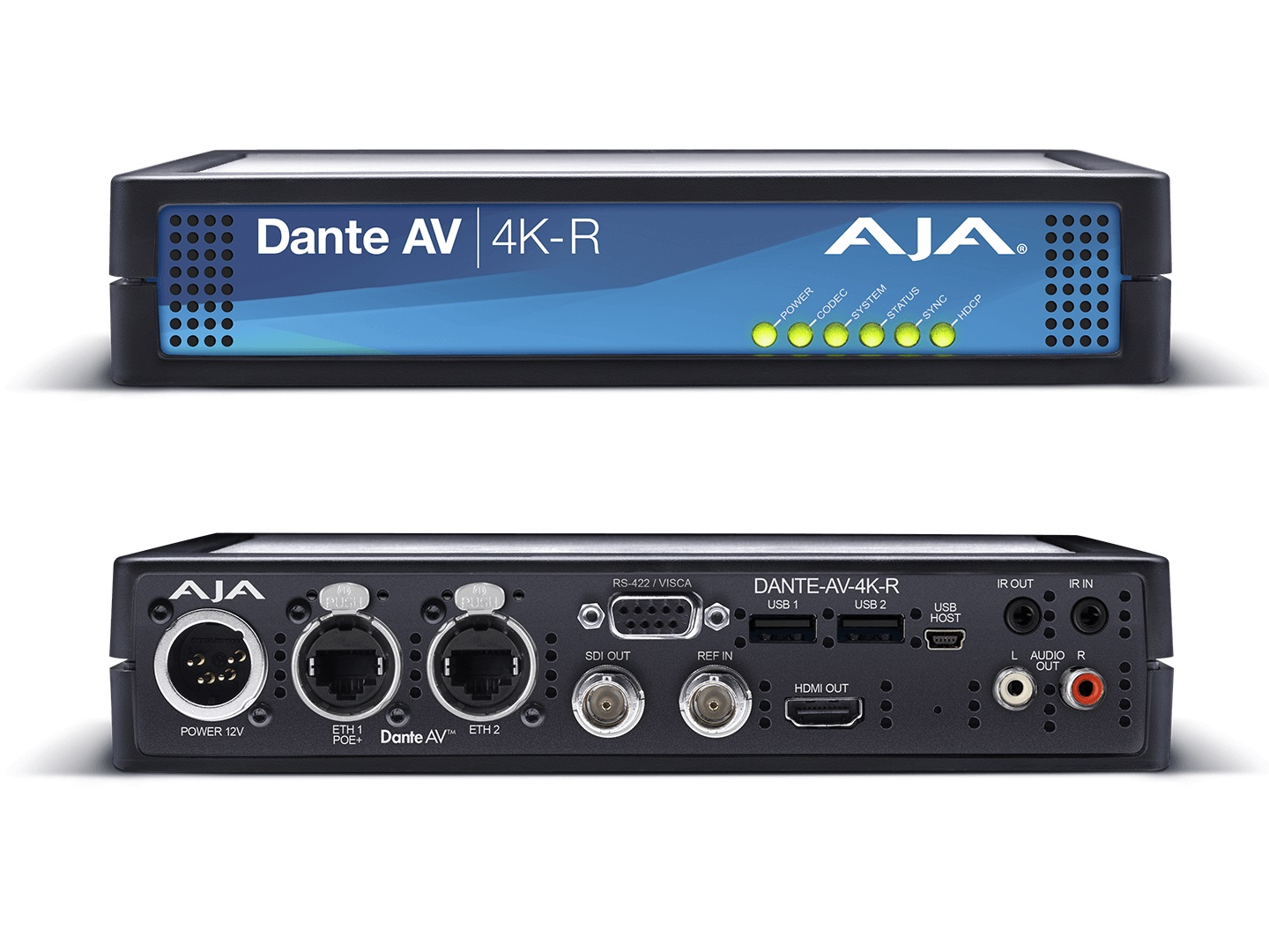 AJA DANTE-AV-4K-R Decode Dante AV Ultra JPEG 2000 into 12G/HDMI Video with Embedded Audio (Receiver)