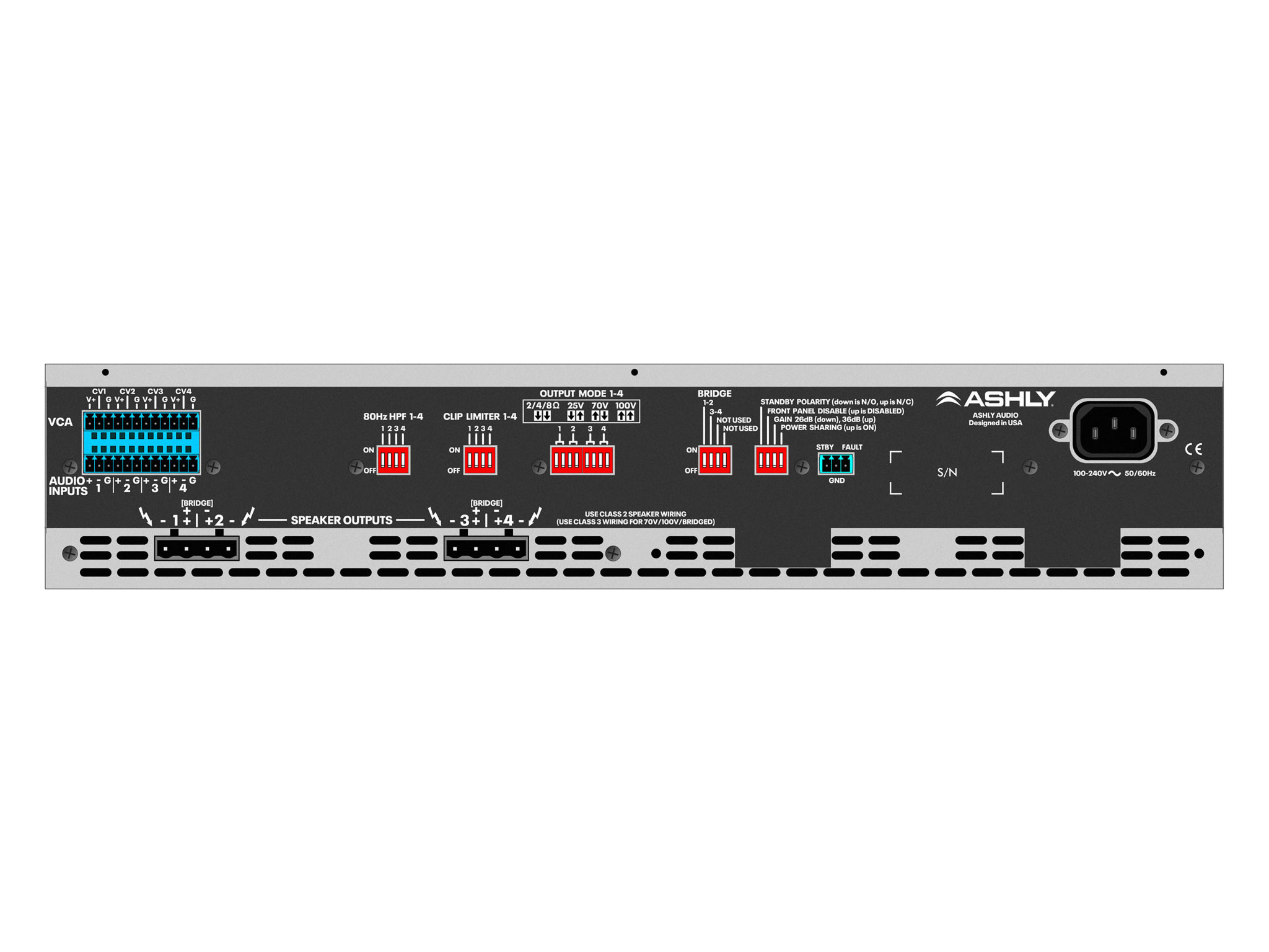 MA500.4 Ashly 4-Channel 500W Per Channel Rackmount Amplifier / 2U / Low ...