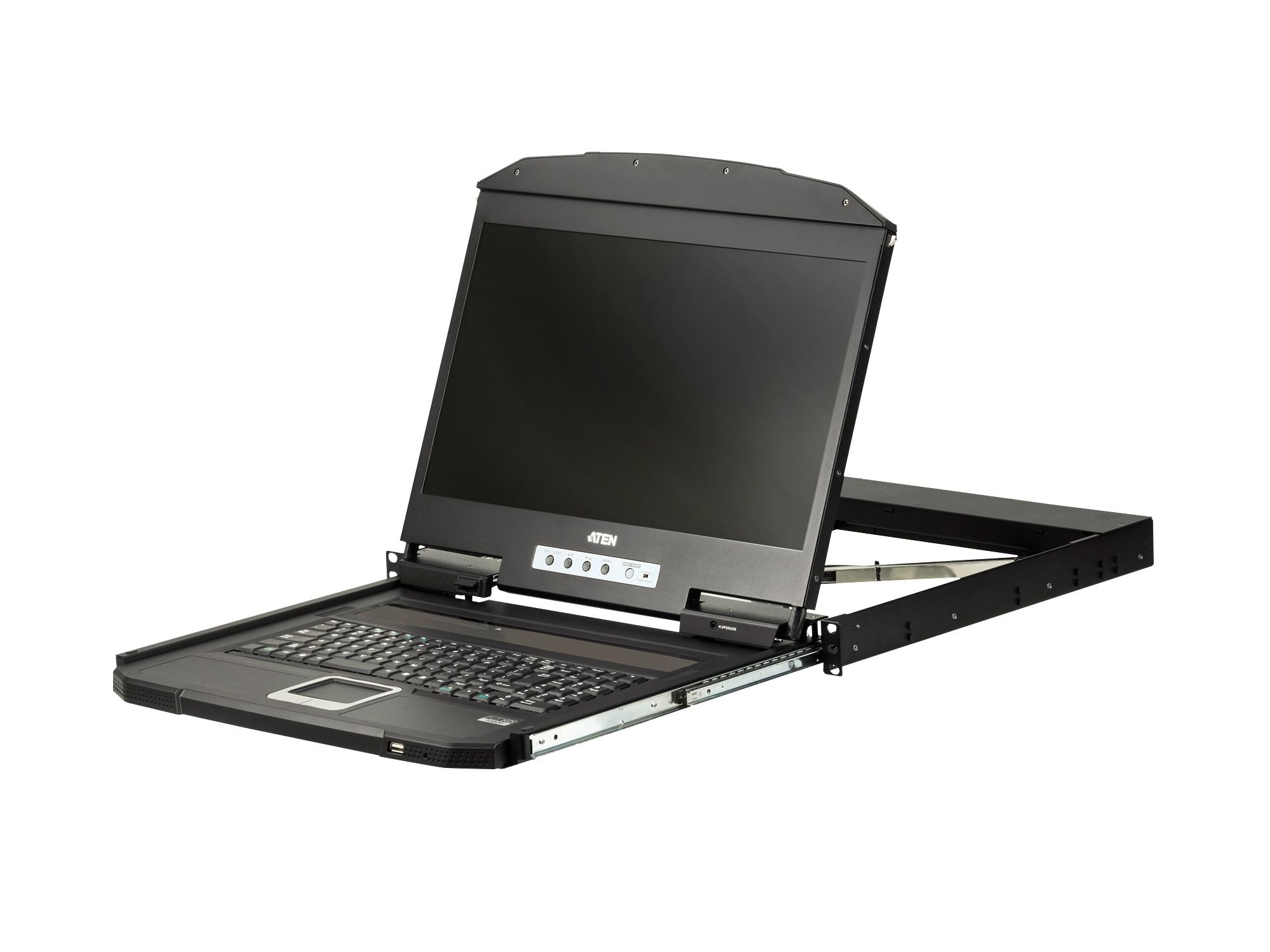 Aten CL3100NX 1U Ultra Short Depth Single Rail WideScreen LCD Console (USB/VGA) with Resolution of 1366x768