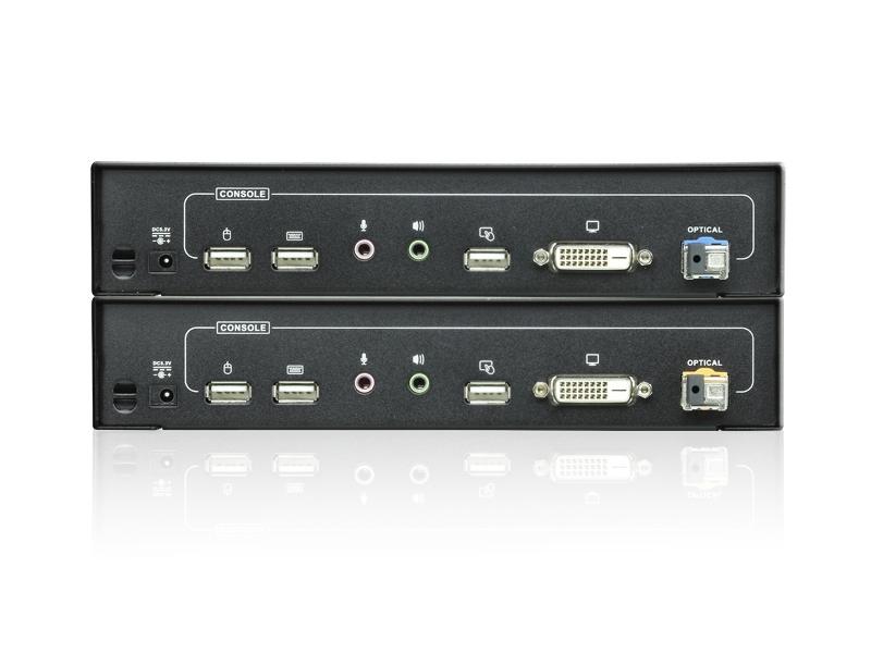 Aten CE680 USB DVI Single Link Optical KVM Extender (Transmitter/Receiver) Kit with Audio Up to 1950ft