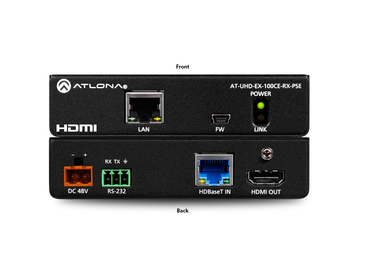 Atlona AT-UHD-EX-100CE-RX-PSE 4K/UHD HDMI HDBaseT Extender (Receiver) Power Sourcing