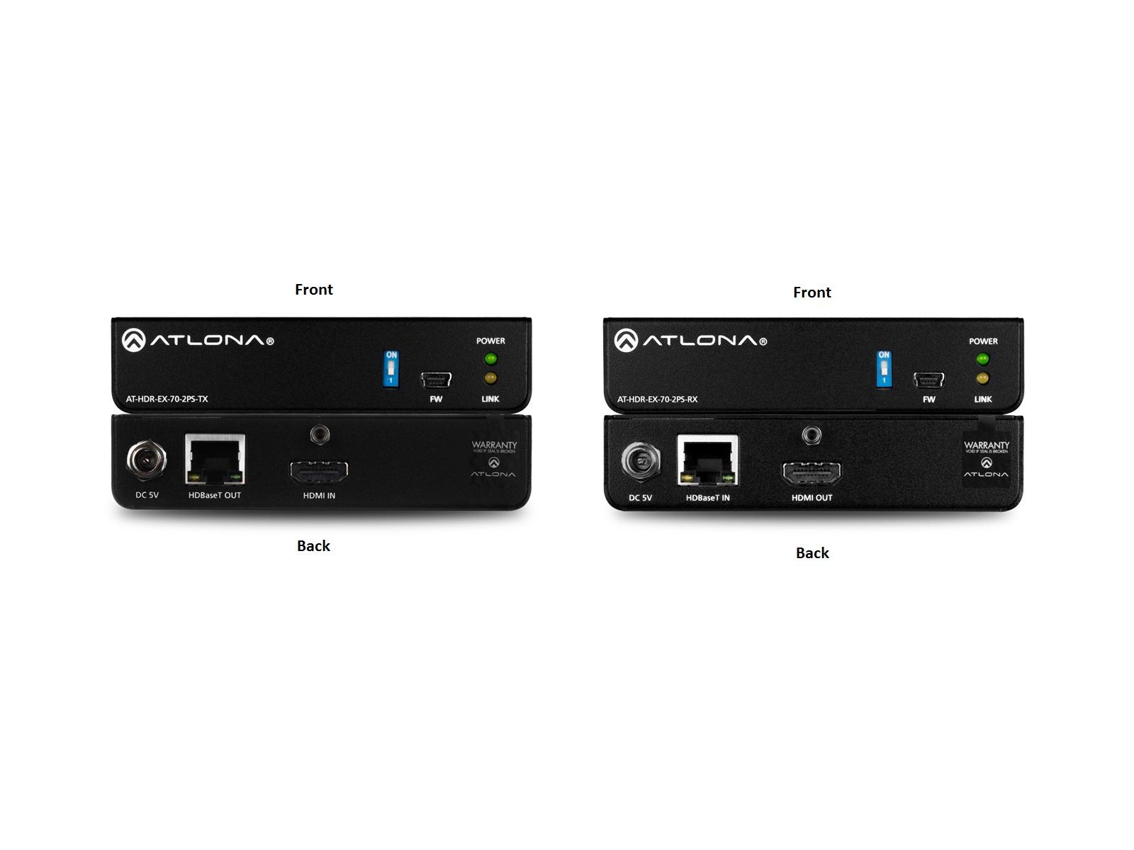 Atlona AT-HDR-EX-70-2PS-b 4K HDR HDMI Over HDBaseT Extender (Transmitter/Reciever) Kit