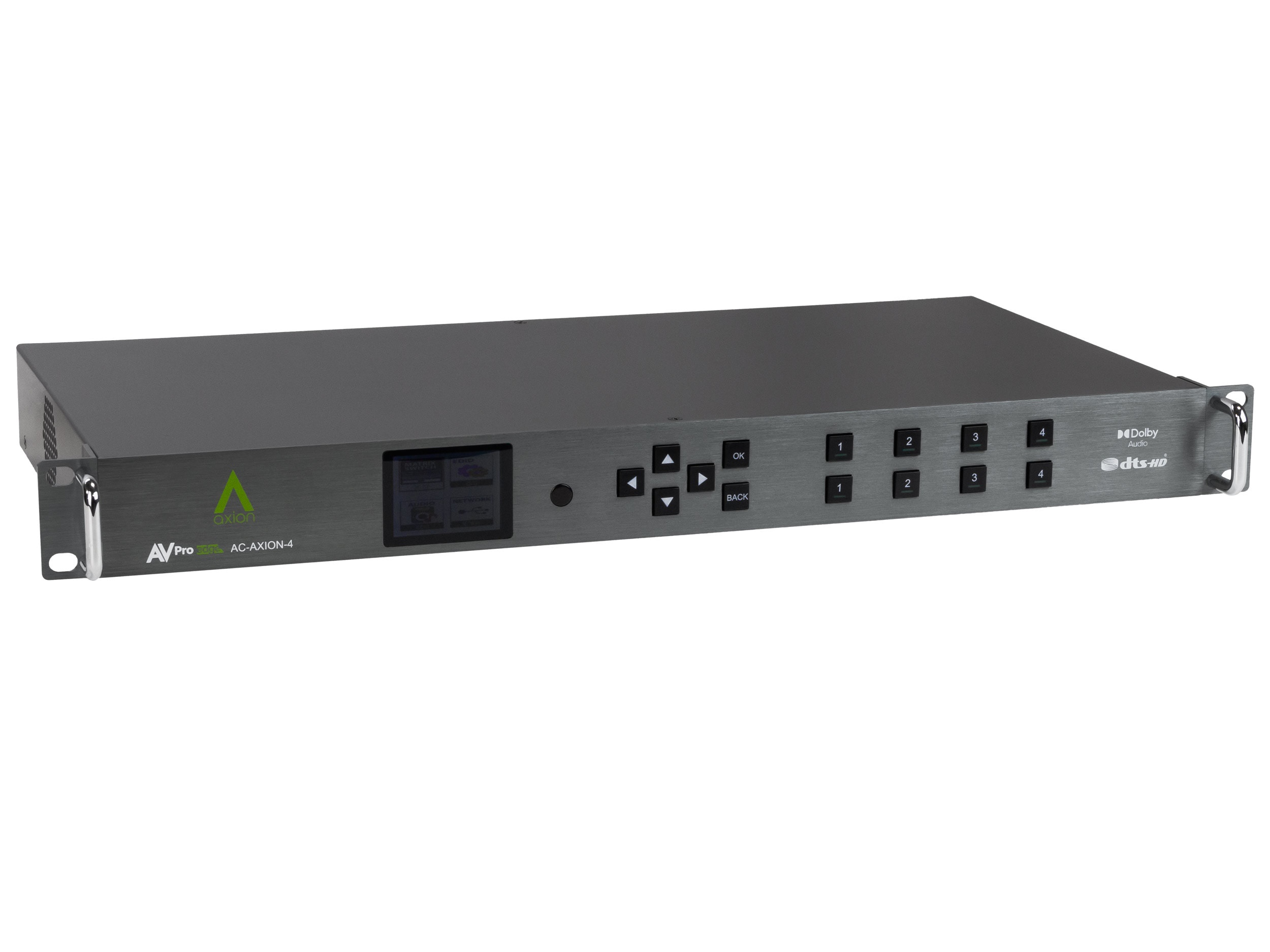 AVPro Edge AC-AXION-4 4 HDMI Input/4 HDBaseT/HDMI Output Matrix Switcher with Dolby Atmos and DTS Audio Downmixing