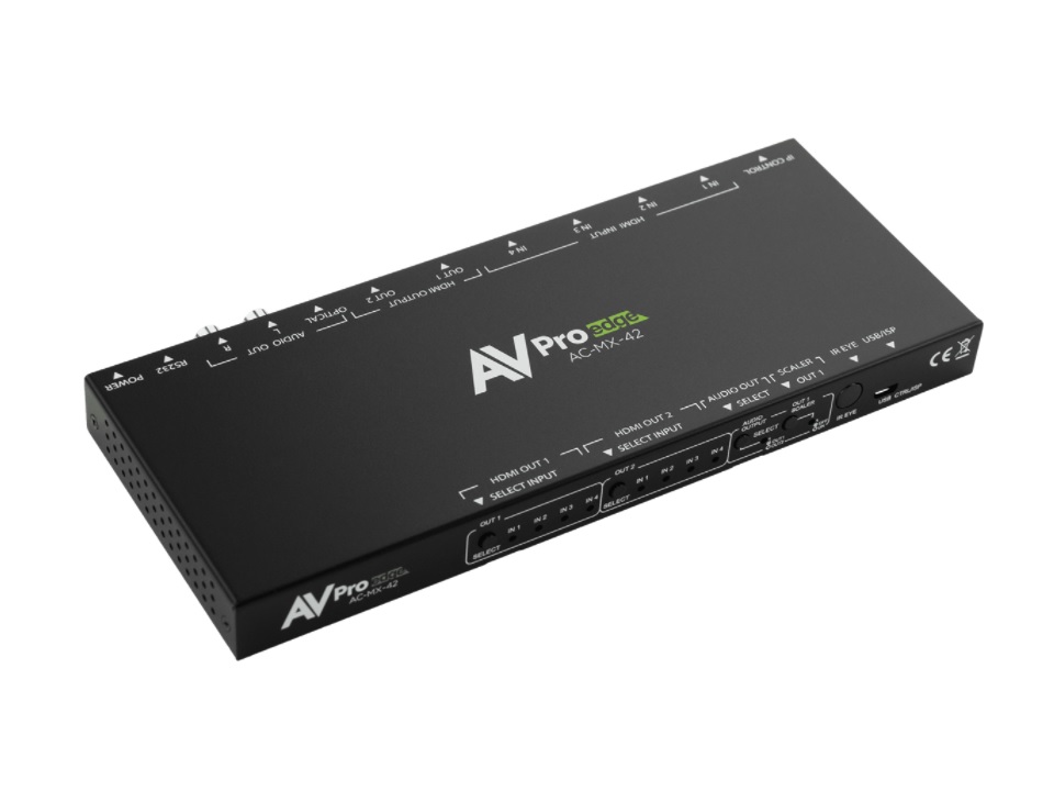 AVPro Edge AC-MX-42 18Gbps 4K60 4x2 Matrix Switch with Full HDR Support/Downscaling and Auto Sensing/Switching