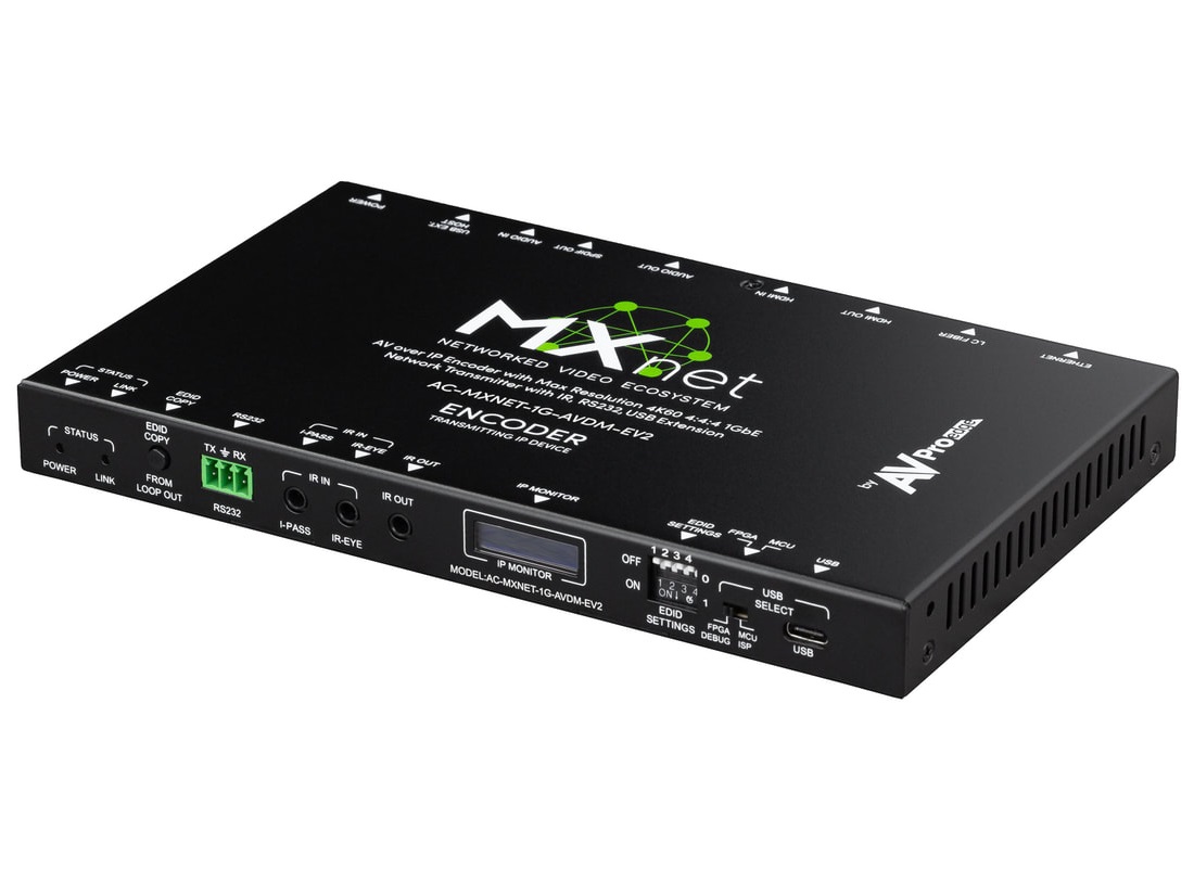 AVPro Edge AC-MXNET-1G-AVDM-EV2 ​MXNet Evolution II 1G Encoder/Transmitting Device with 8-Channel Downmixing