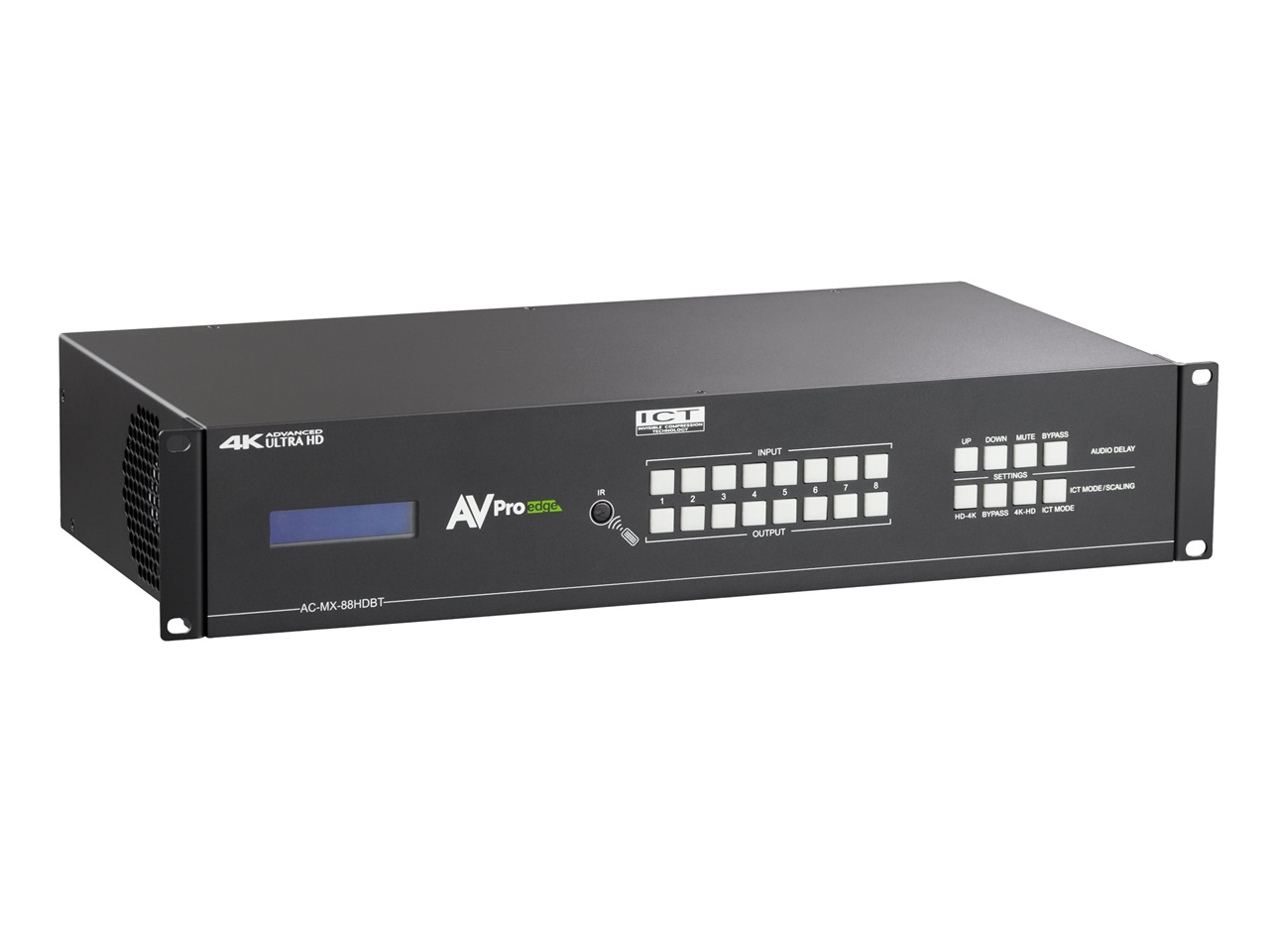 AVPro Edge AC-MX-88HDBT 18Gbps 4K60 8x8 HDMI/HDBaseT Matrix with Digital Audio/Balanced Audio Out and On Board Audio Delay Control