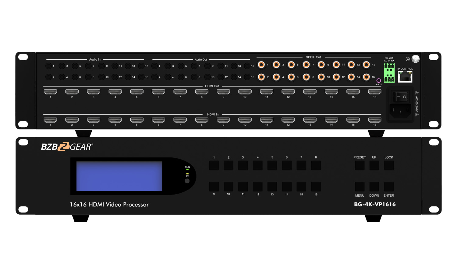 BZBGEAR BG-4K-VP1616 16x16 4K UHD Seamless HDMI Matrix Switcher/Video Wall Processor/MultiViewer with Scaler/IR/Audio/IP and RS-232