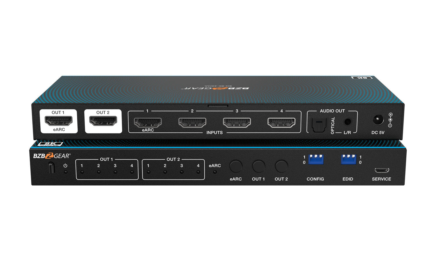 BZBGEAR BG-8K-42MA 4x2 8K UHD HDMI 2.1 Matrix Switcher with Audio De-embedder (8K60, 4K120 4:4:4 10bit VRR, FVA, ALLM support)