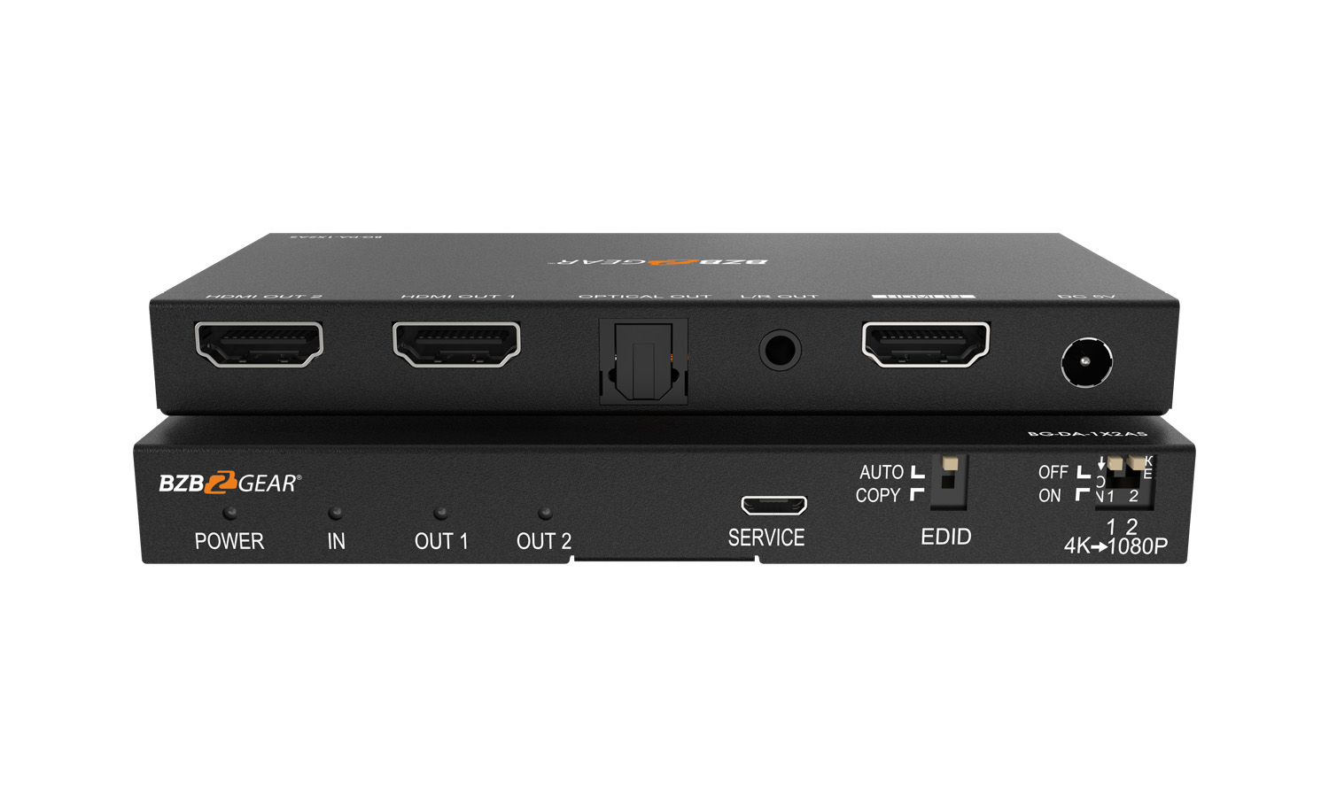 BZBGEAR BG-DA-1X2AS 1x2 4K UHD HDMI Splitter with Downscaler with Digital and Analog Audio Output