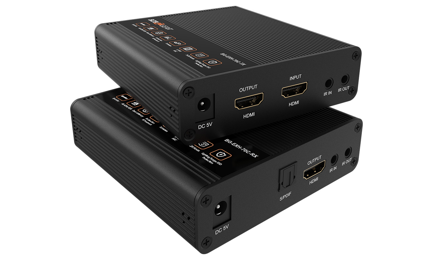 BZBGEAR BG-EXH-70C 4K 18Gbps UHD HDMI Extender Over Category 5e/6/7 Cable with 2-Way IR/Audio De-embedding up to 230ft