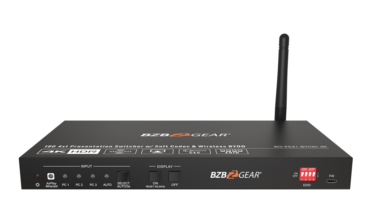BZBGEAR BG-PS41-BYOD-4K 4-Port 4K UHD Conference Room Wireless Presentation Switcher with HDMI/USB-C/Soft Codec