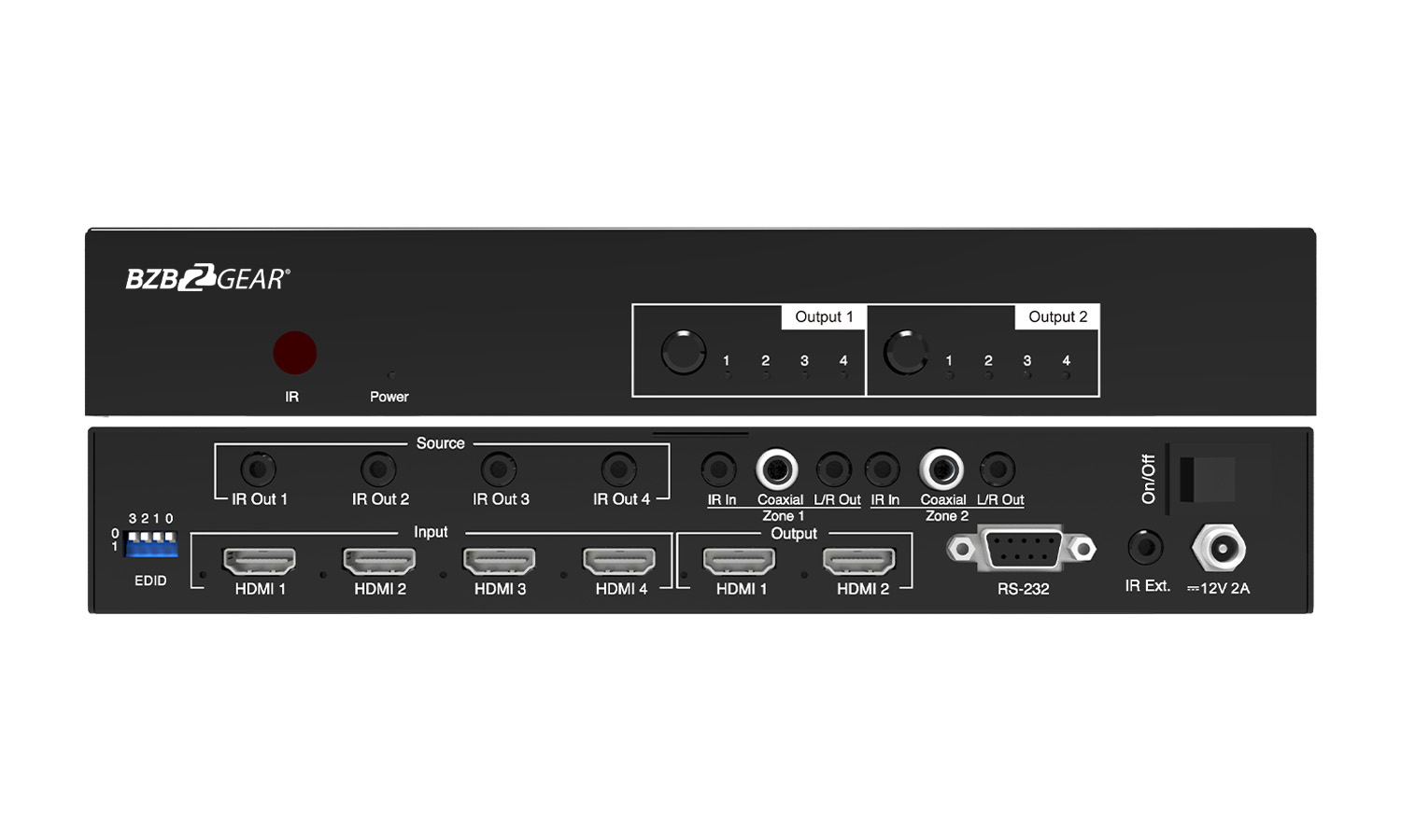 BZBGEAR BG-UHD-42MG2 4x2 4K 18Gbps UHD HDMI Matrix Switcher with Analog/Digital Audio Support