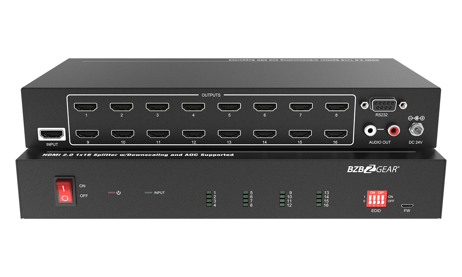 BZBGEAR BG-UHD-DA1X16 1x16 4K UHD HDMI Splitter/Distribution Amplifier with Downscaling and AOC Cable Support