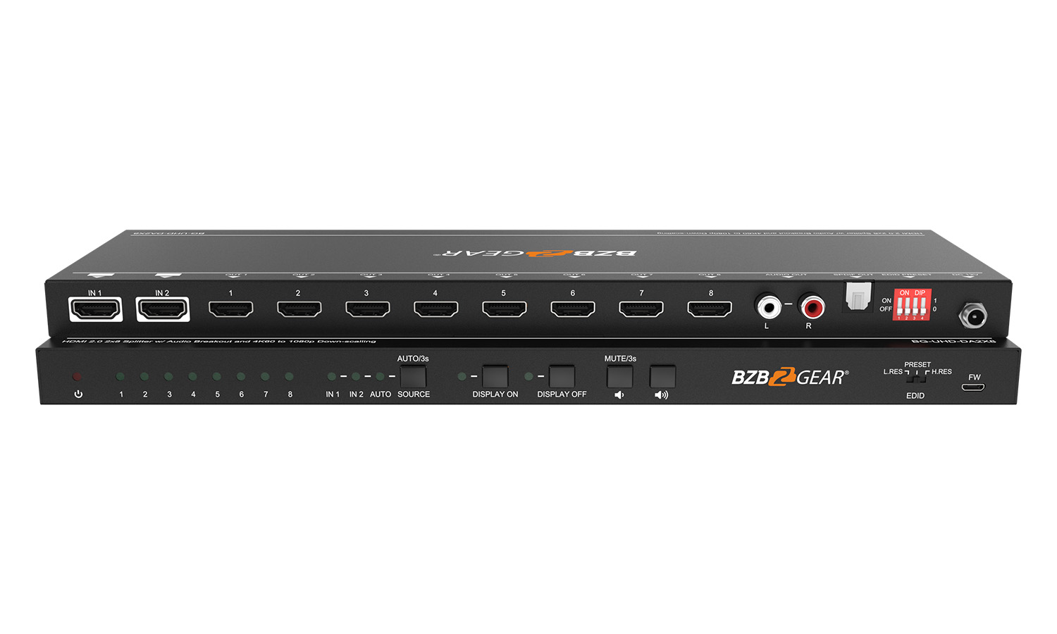 BZBGEAR BG-UHD-DA2X8 2x8 4K UHD HDMI Splitter/Distribution Amplifier with CEC Support