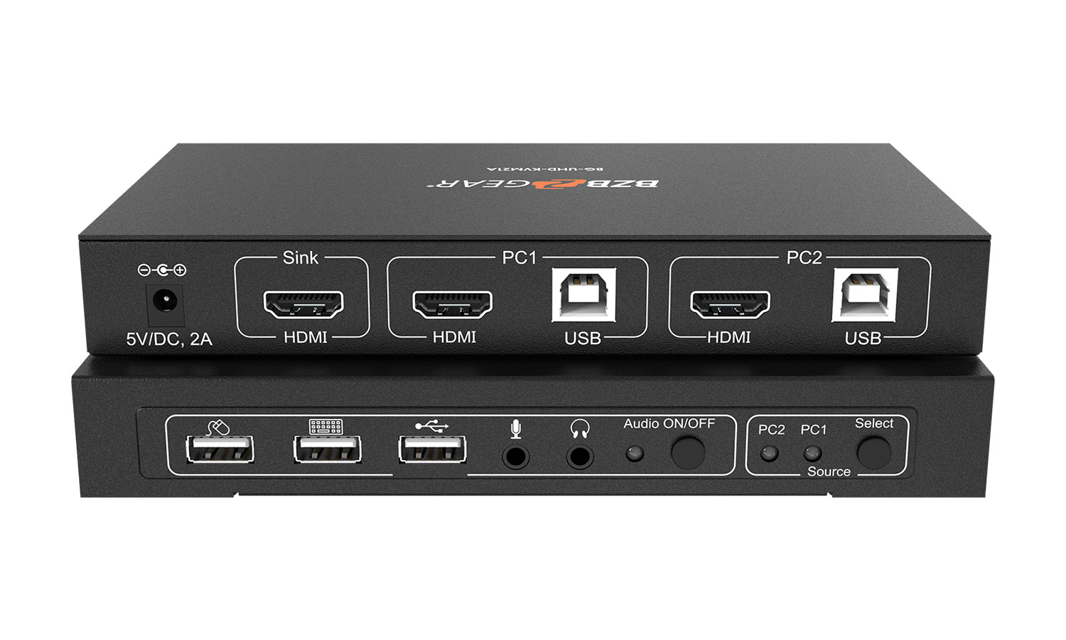BZBGEAR BG-UHD-KVM21A 2X1 KVM Switcher with USB2.0 Ports for Peripherals and 3.5mm Jacks for Audio Support