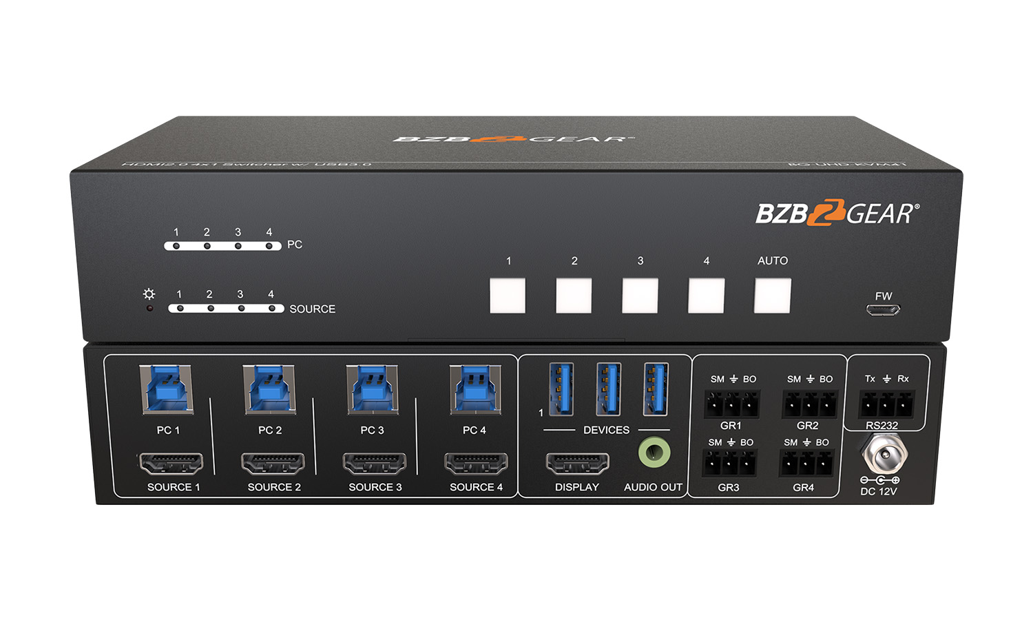 BZBGEAR BG-UHD-KVM41 4-Port 4K UHD KVM and Conference Room Switcher with HDMI and USB 3.0