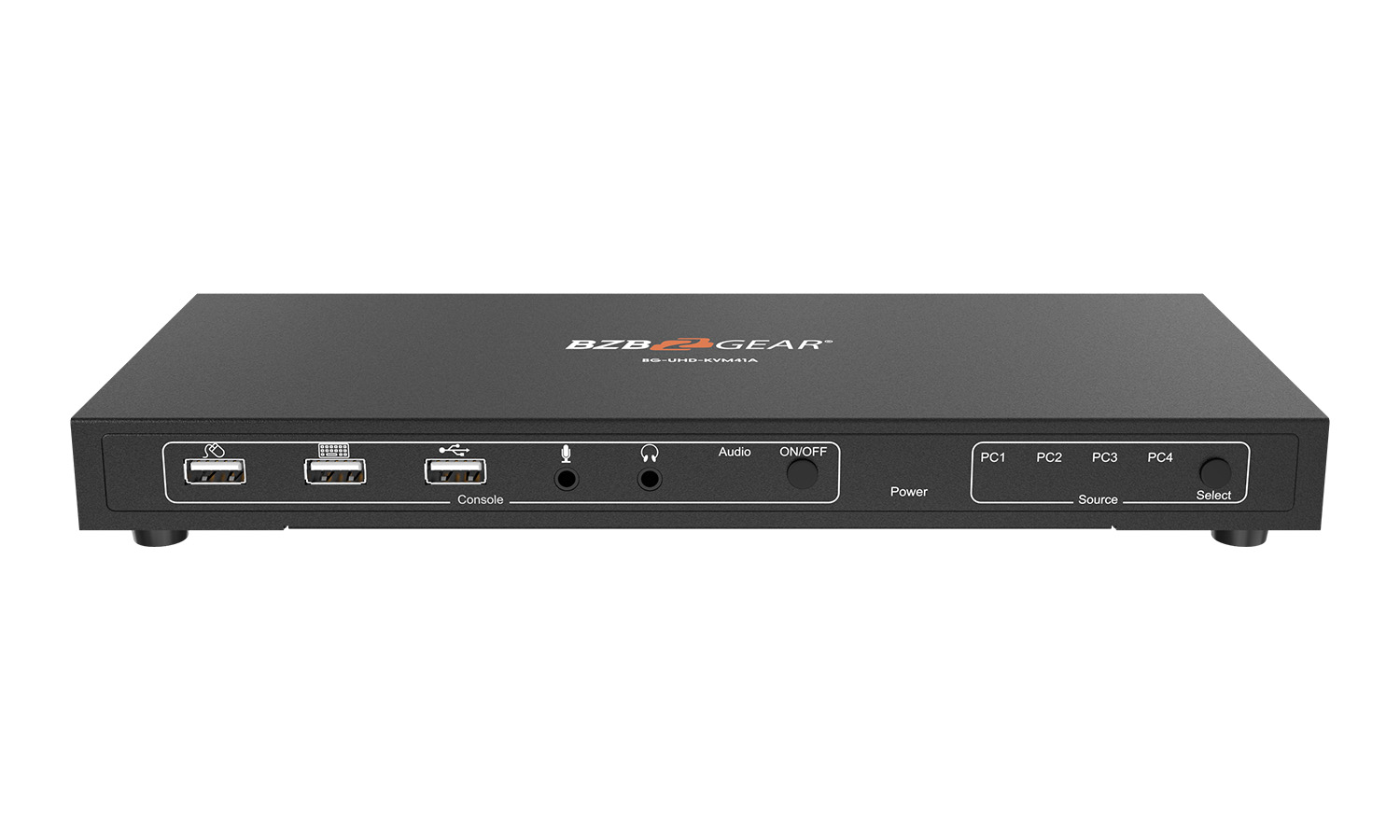 BZBGEAR BG-UHD-KVM41A 4X1 KVM Switch with USB 2.0 Ports for Peripherals and 3.5mm Jacks for Audio Support
