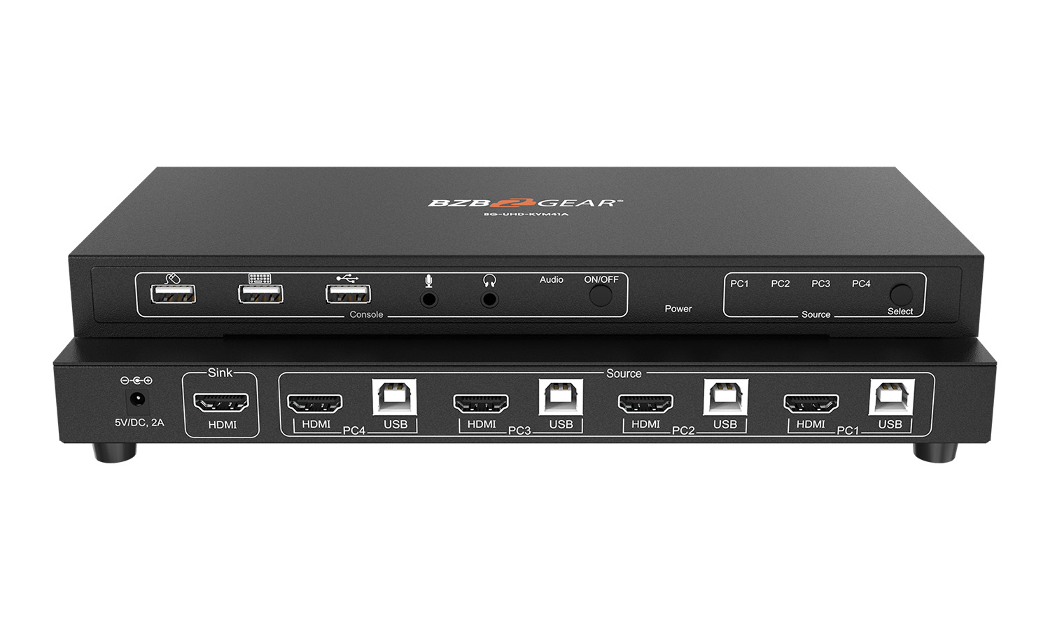 BZBGEAR BG-UHD-KVM41A 4x1 4K UHD KVM Switcher with USB 2.0 Ports for Peripherals and Audio Support