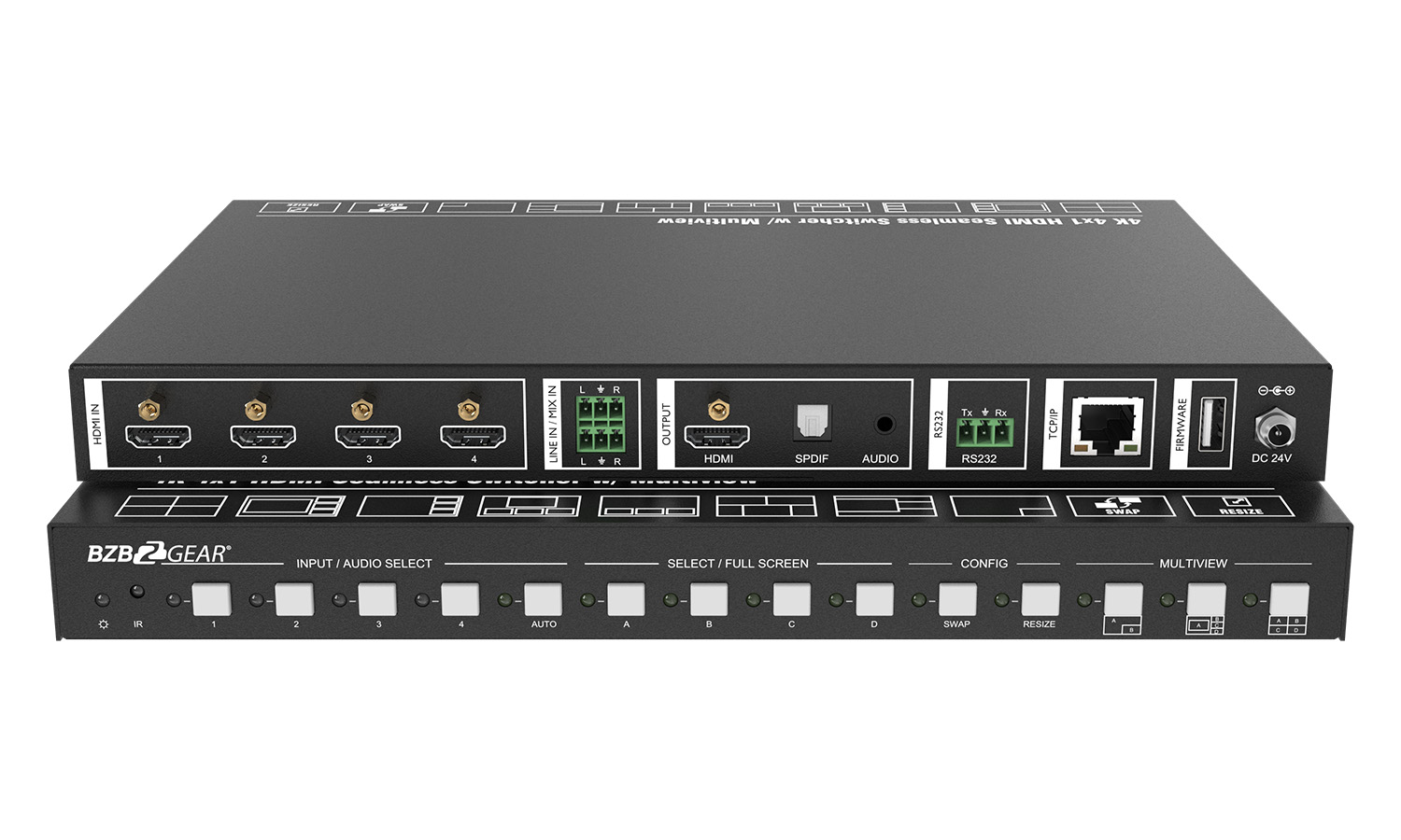 BZBGEAR BG-UMV-HA41 4X1 4K UHD HDMI Seamless Multiviewer/Switcher/Scaler with Audio and RS-232 Support