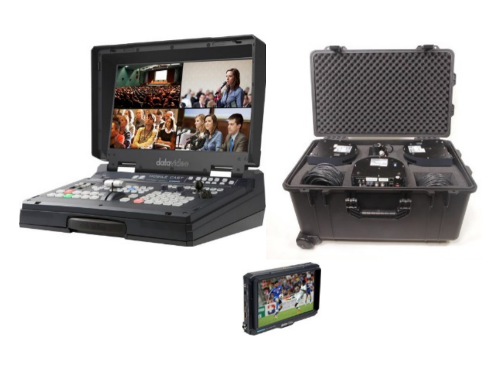 Datavideo HS-1600T-2C150TCM 4-Channel HD/SD HDBaseT Portable Video Streaming Studio with 2x Cameras/Case/Dispaly