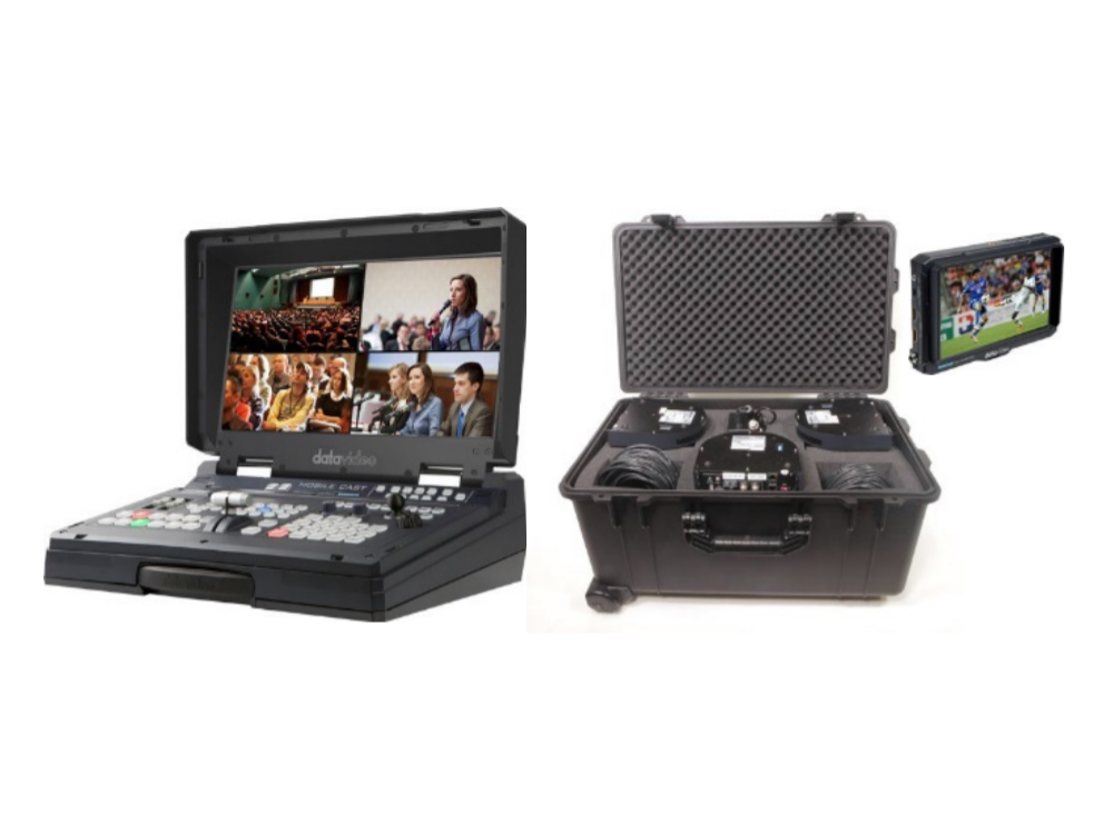 Datavideo HS-1600T-3C150TCM 4-Channel HD/SD HDBaseT Portable Video Streaming Studio with 3x Cameras/Case/Dispaly