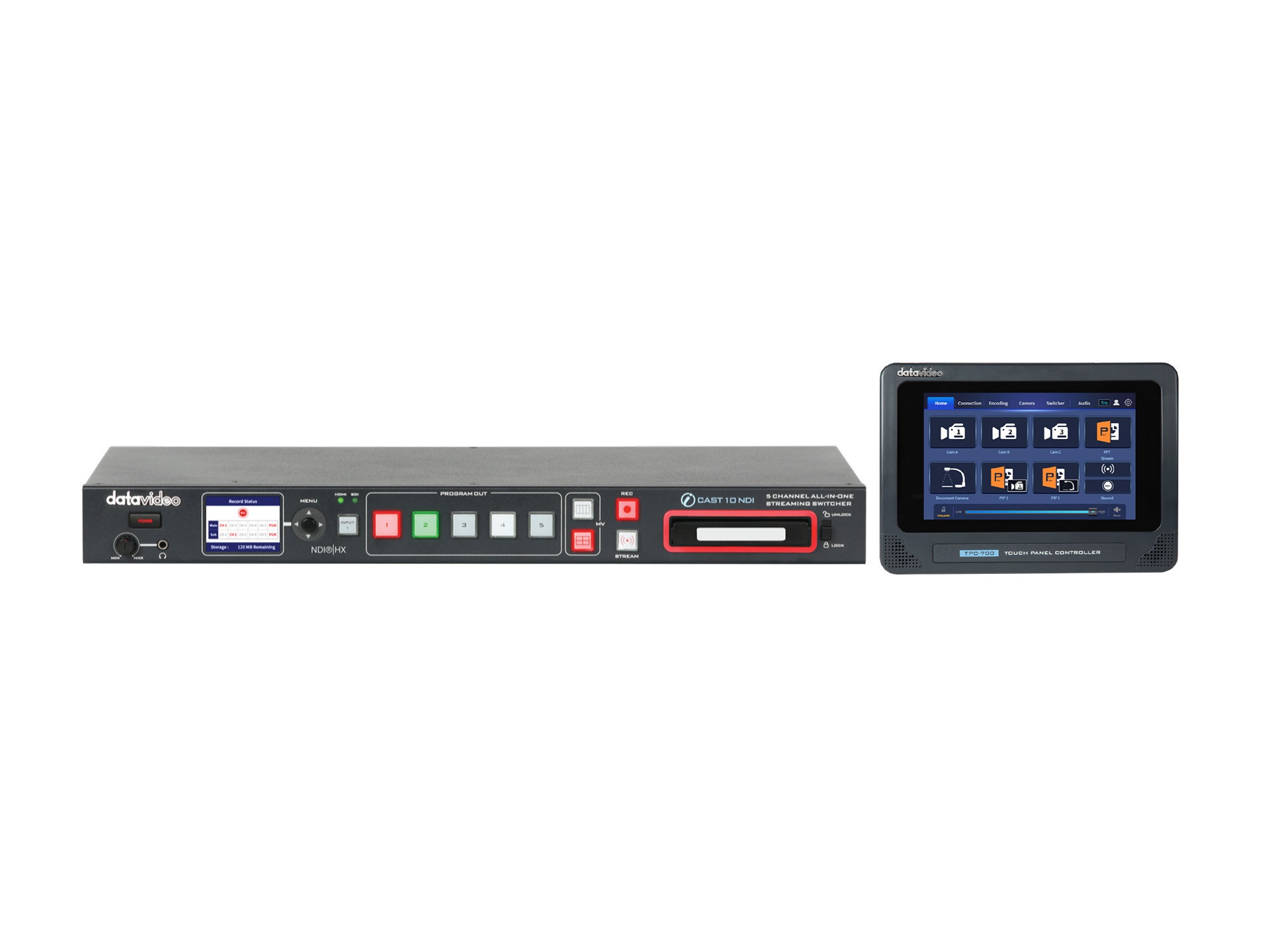 Datavideo iCast 10NDI KIT 5-Channel All-In-One Streaming Switcher Kit with Touch Panel Controller