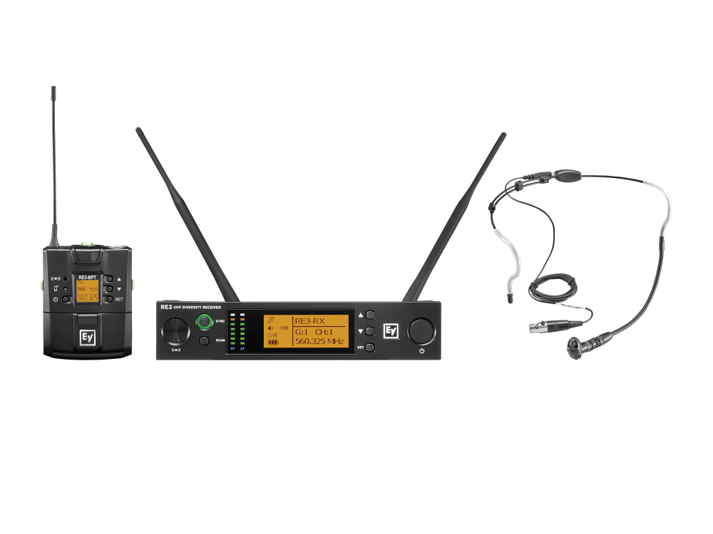 Electro-Voice RE3BPHW5L UHF Wireless Extender (Transmitter/Receiver) Set with HW3 Headworn Mic/488-524MHz