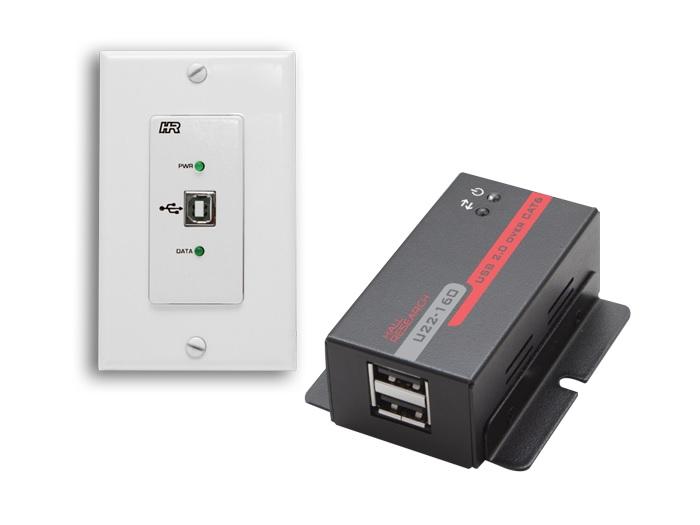 Hall Research U22-160-DP USB 2.0 over UTP Extender (Receiver/Transmitter) Kit Decora Wall Plate with 2-Port Hub
