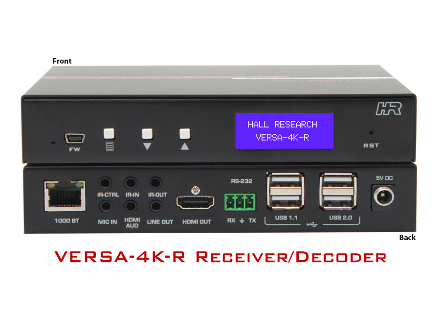 Hall Research VERSA-4K-R 4K Video and USB Extender (Receiver) for Point-to-Point or Matrix over IP
