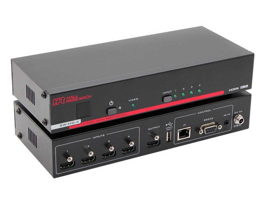 Hall Research SW-HD-4 4-Port Fast HDMI Switch Box with Remote/IP/RS-232/IR Control