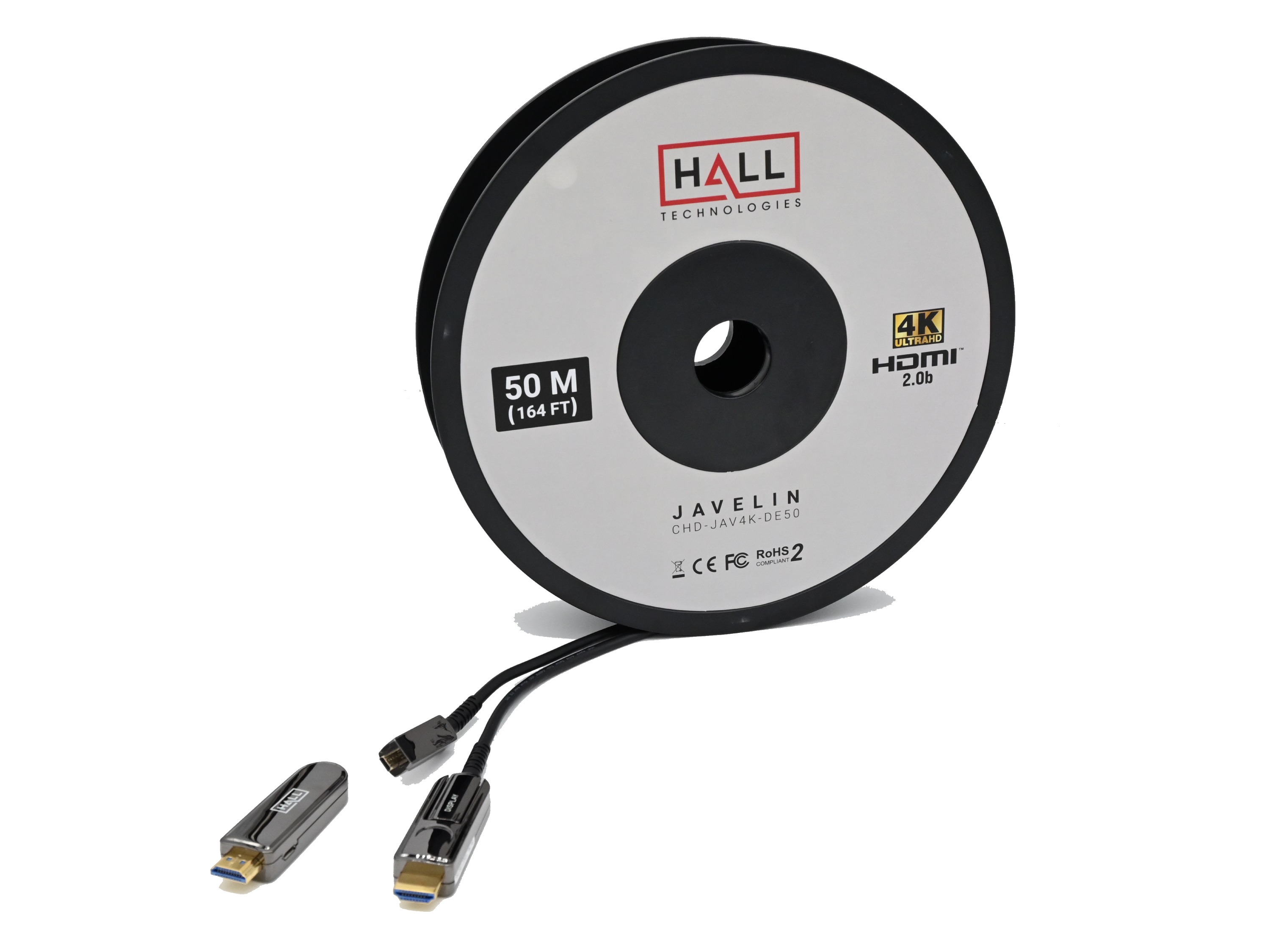 Hall Technologies CHD-JAV4K-DE75 75m/200ft 18 Gbps 4K Javelin Active Plenum HDMI Cable with Detachable Ends