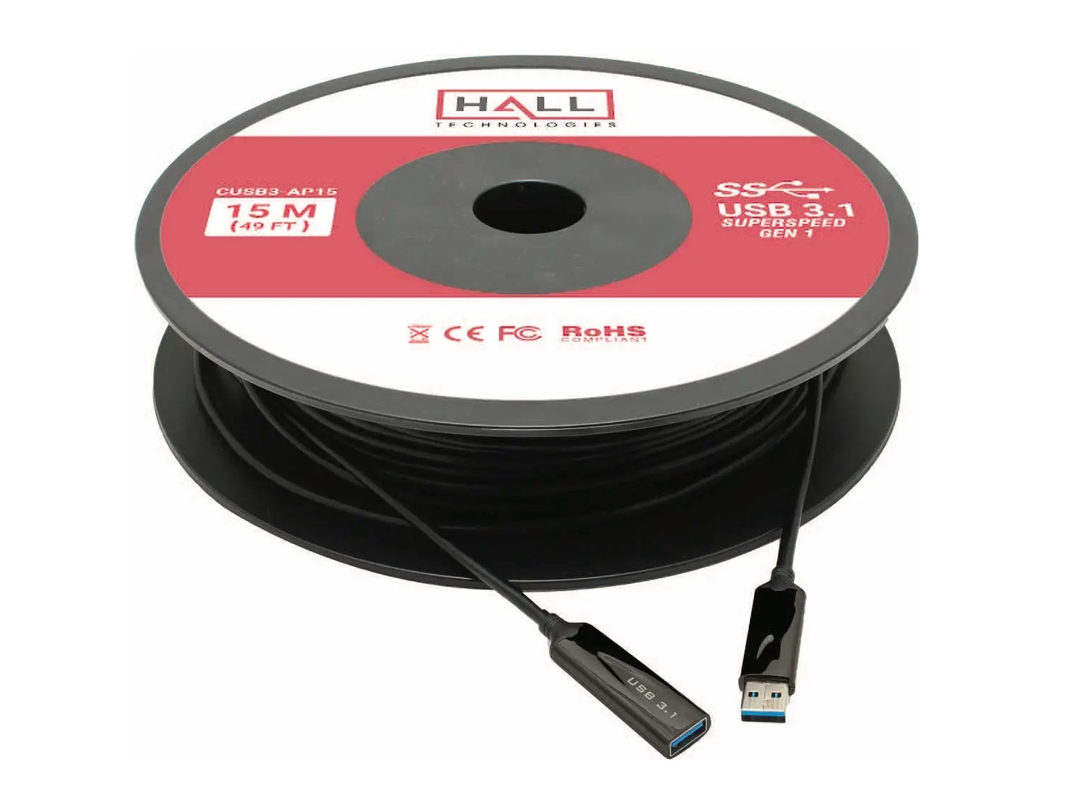 Hall Technologies CUSB3-AP15 15m/50ft USB 3.0/3.1 Gen 1 Javelin Active Optical Plenum Cable