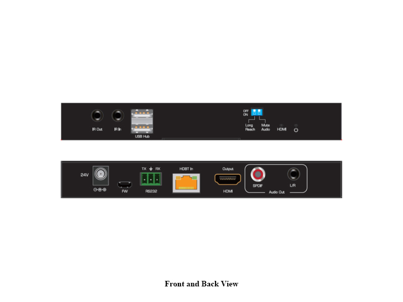 Hall Technologies UH18-R 4K60 HDMI/HDBaseT Extender (Receiver) with USB/IR/RS-232/POC up to 100m