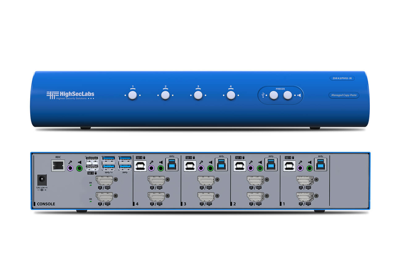 High Sec Labs DK42PHU-N Commercial DH KVM Switch 4-Port DP/HDMI to DP/HDMI   USB 3.0