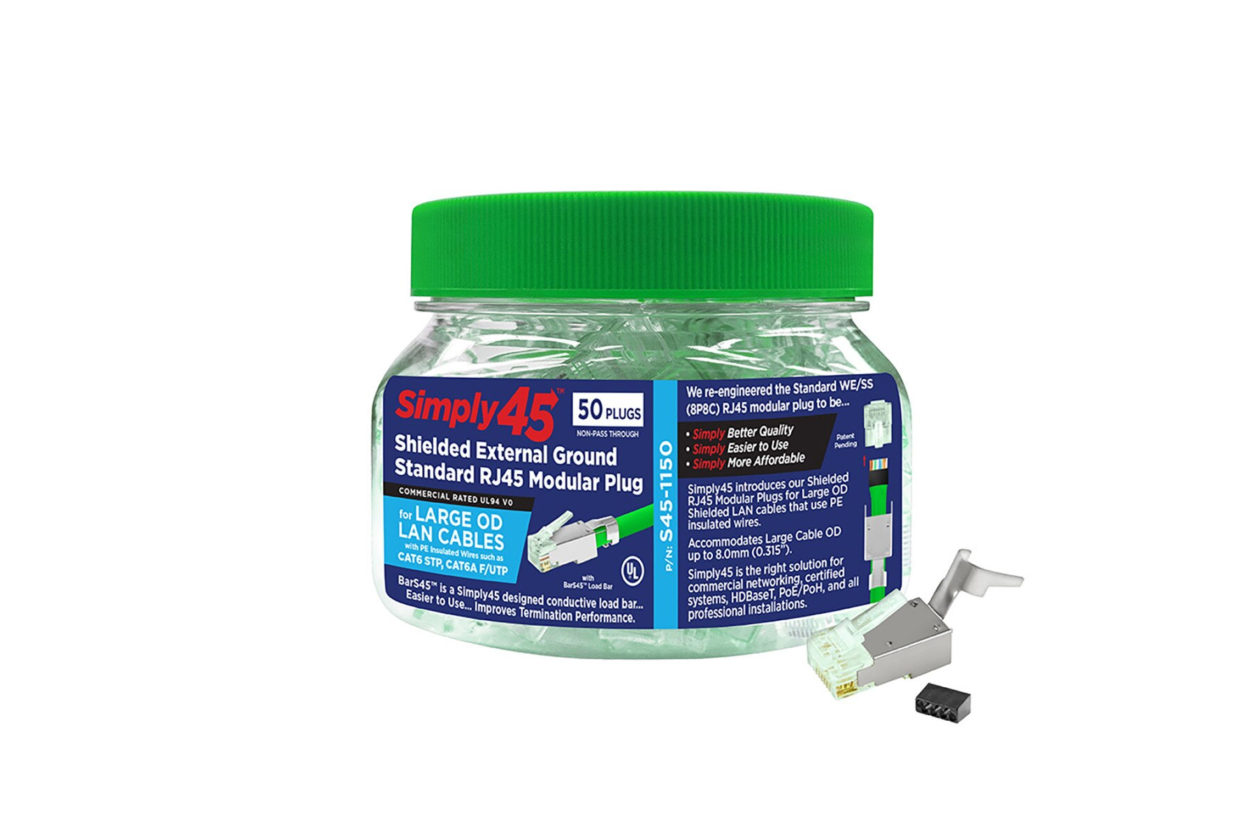 Tint Plug S45-1150 ICRealtime Standard Shielded (External Ground) Cat6 STP RJ45 ...