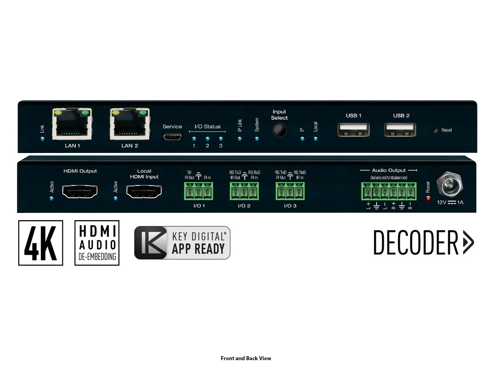 Key Digital KD-IP1022DEC 4K UHD AV over IP Decoder with Independent Video/Audio/KVM/USB Routing and Video Wall Processing