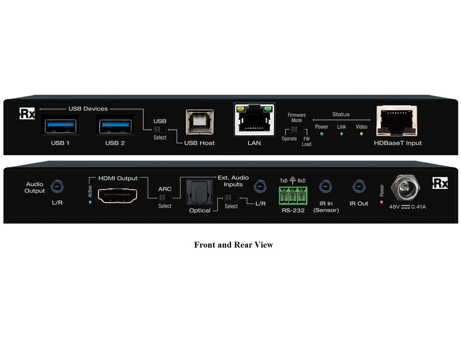 Key Digital KD-X100MRx 4K/18G HDBT Rx (100m) with USB/LAN/ARC L/R Audio In/Output De-Embed/IR/RS-232 (Receiver Only)