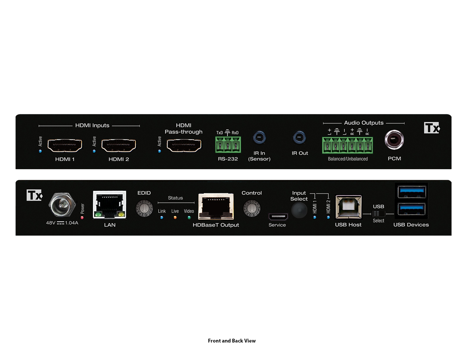 Key Digital KD-PS22UTx 4K/18G 328ft HDMI over HDBaseT (Transmitter) Extender/2x1 Switcher with USB/LAN/IR/RS-232/IP/PoH/CEC