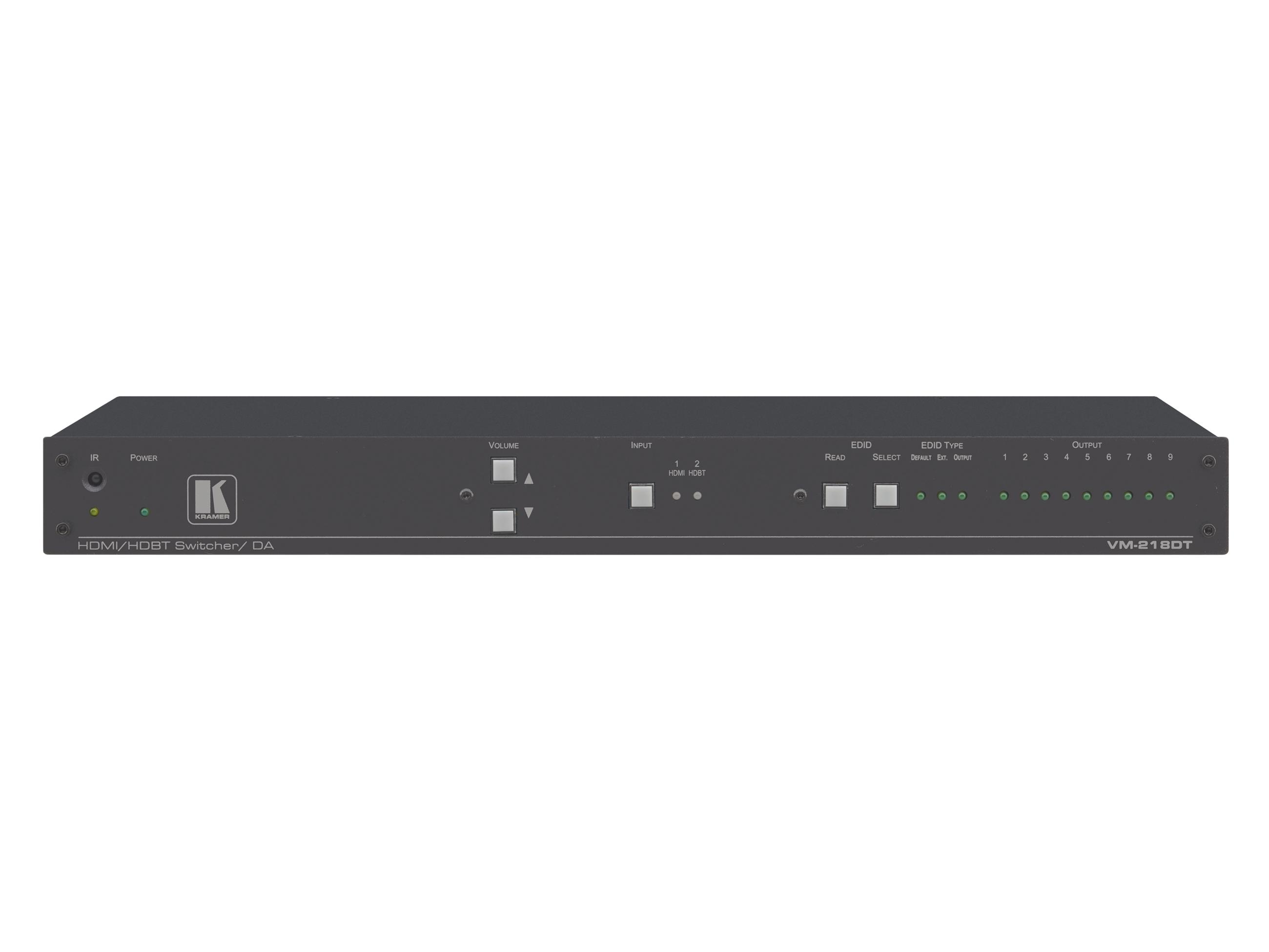 Kramer VM-218DT 2x1(8) 4K60 HDMI and Long-Reach HDBaseT/RS-232/IR and Stereo Audio Switchable DA