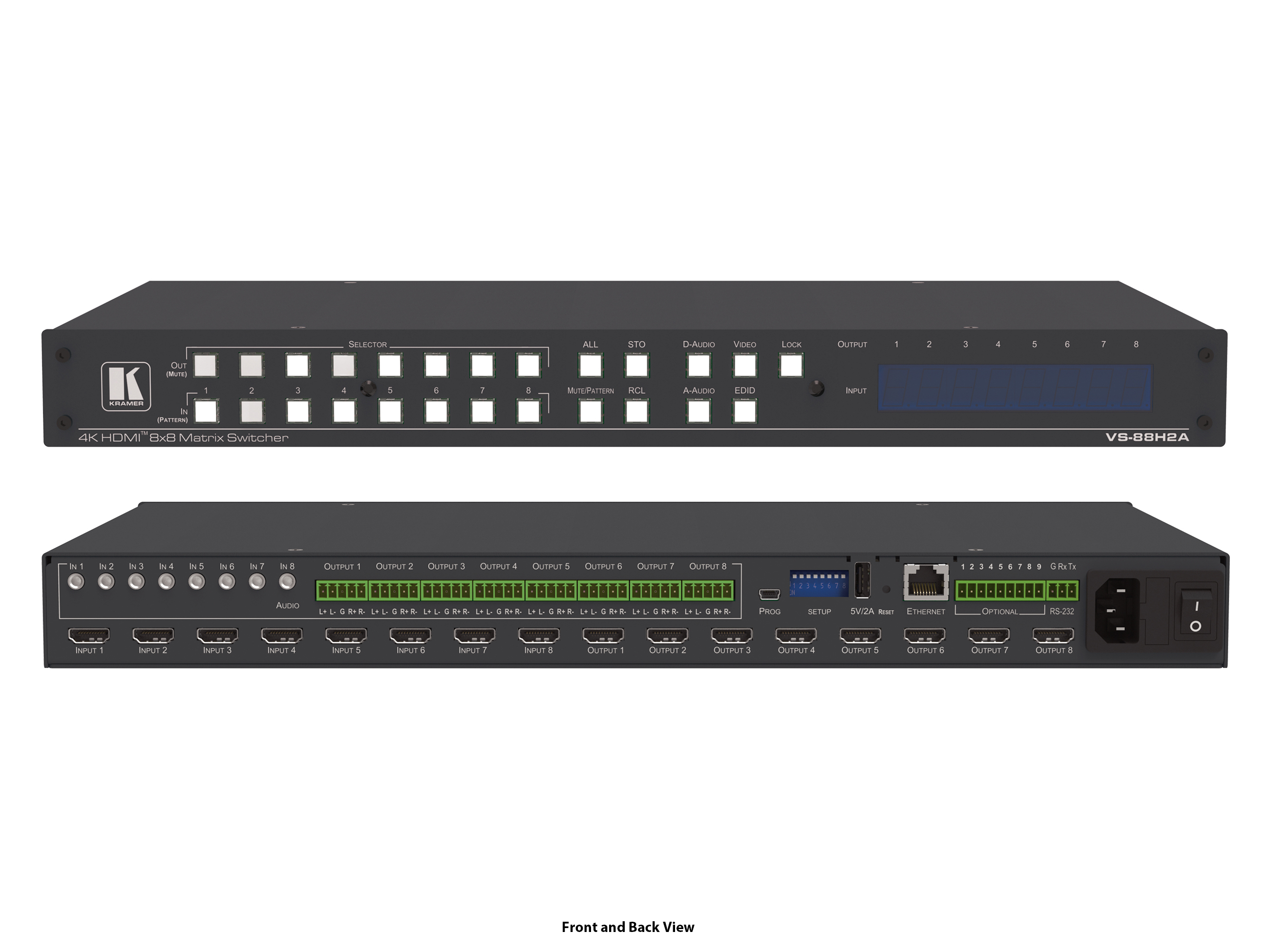 Kramer VS-88H2A 8x8 4K HDR HDCP 2.2 HDMI Matrix Switcher with Analog and Digital Audio Routing