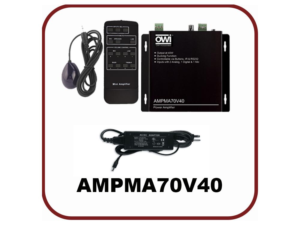 OWI AMPMA70V40 Digital 70 Volt Mini Amplifier/Mic Mixer with Remote Control