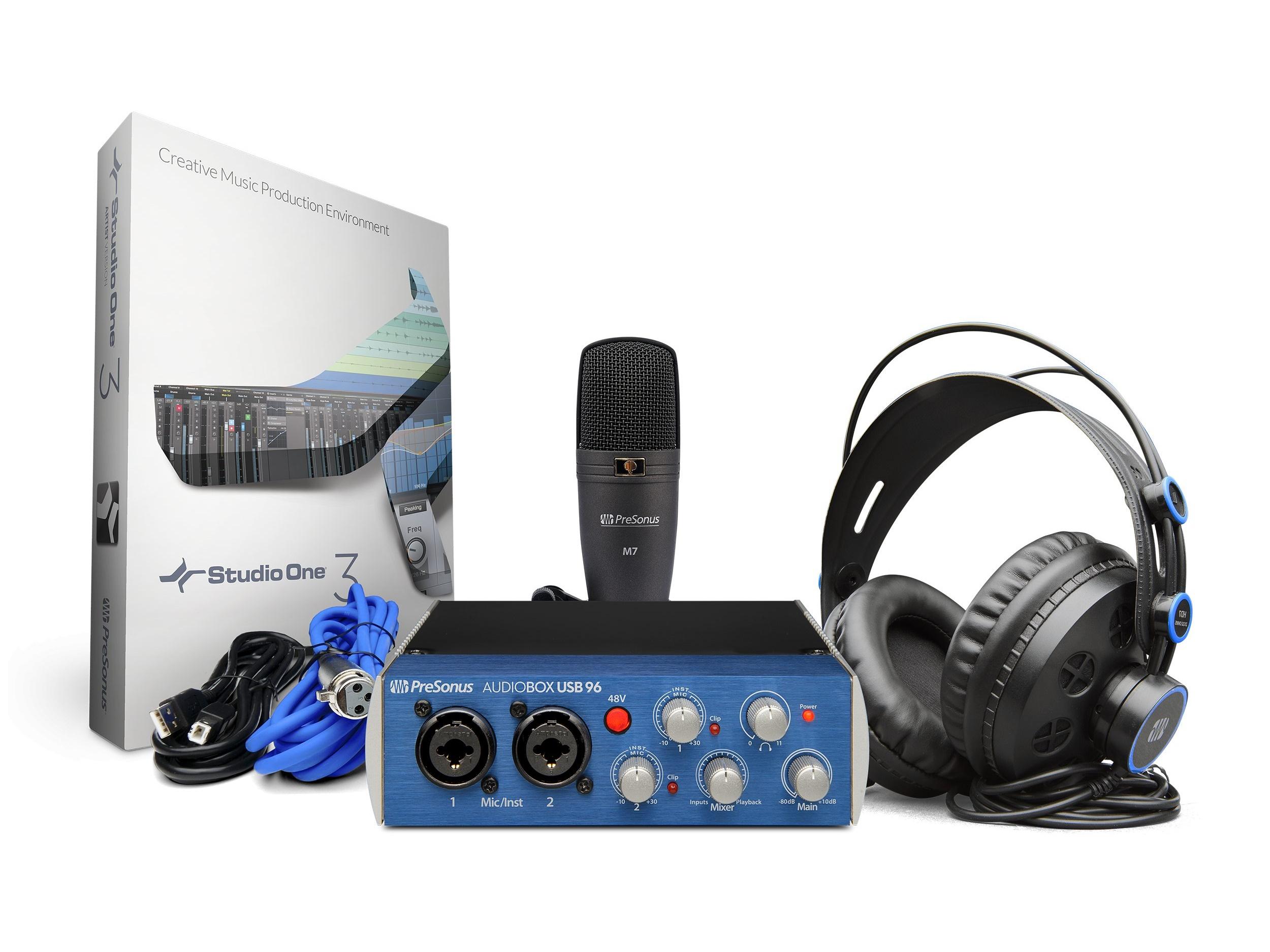 PreSonus AudioBox 96 Studio 2x2 USB 2.0 Recording System/96kHz Audio Interface w HD7 Headphones/M7 Mic/Studio One Artist